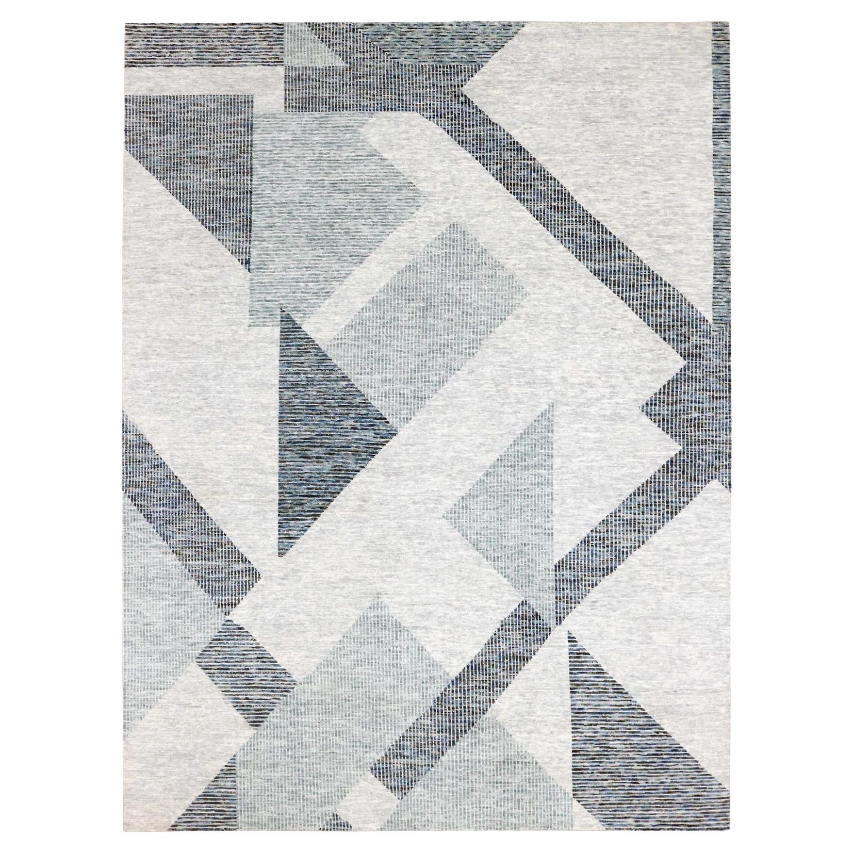 Tappeto orientale in lana morbida annodata a mano Metallic Gray Geometric Art Deco Collection