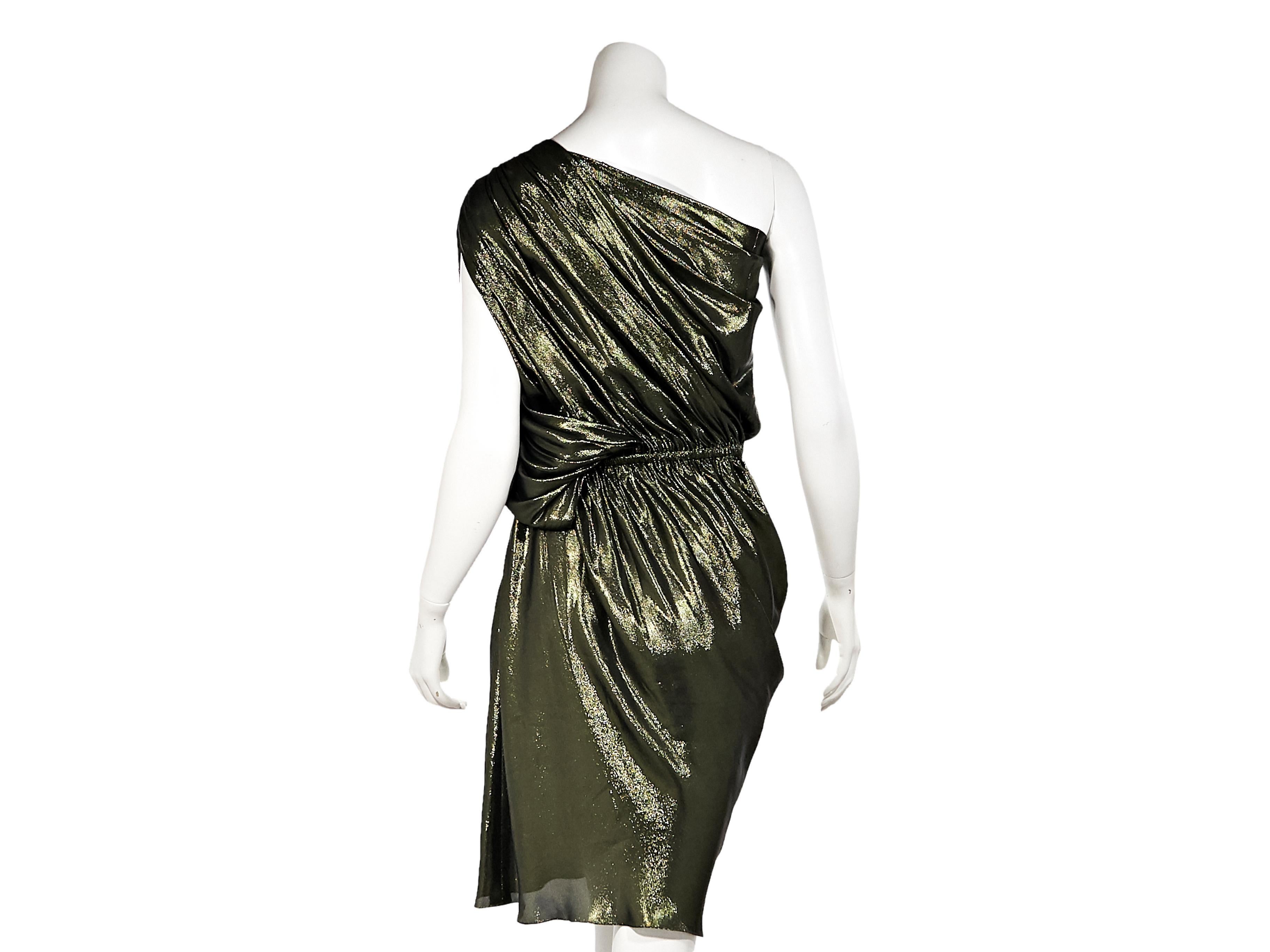 Black Metallic Green Lanvin Lame One-Shoulder Dress