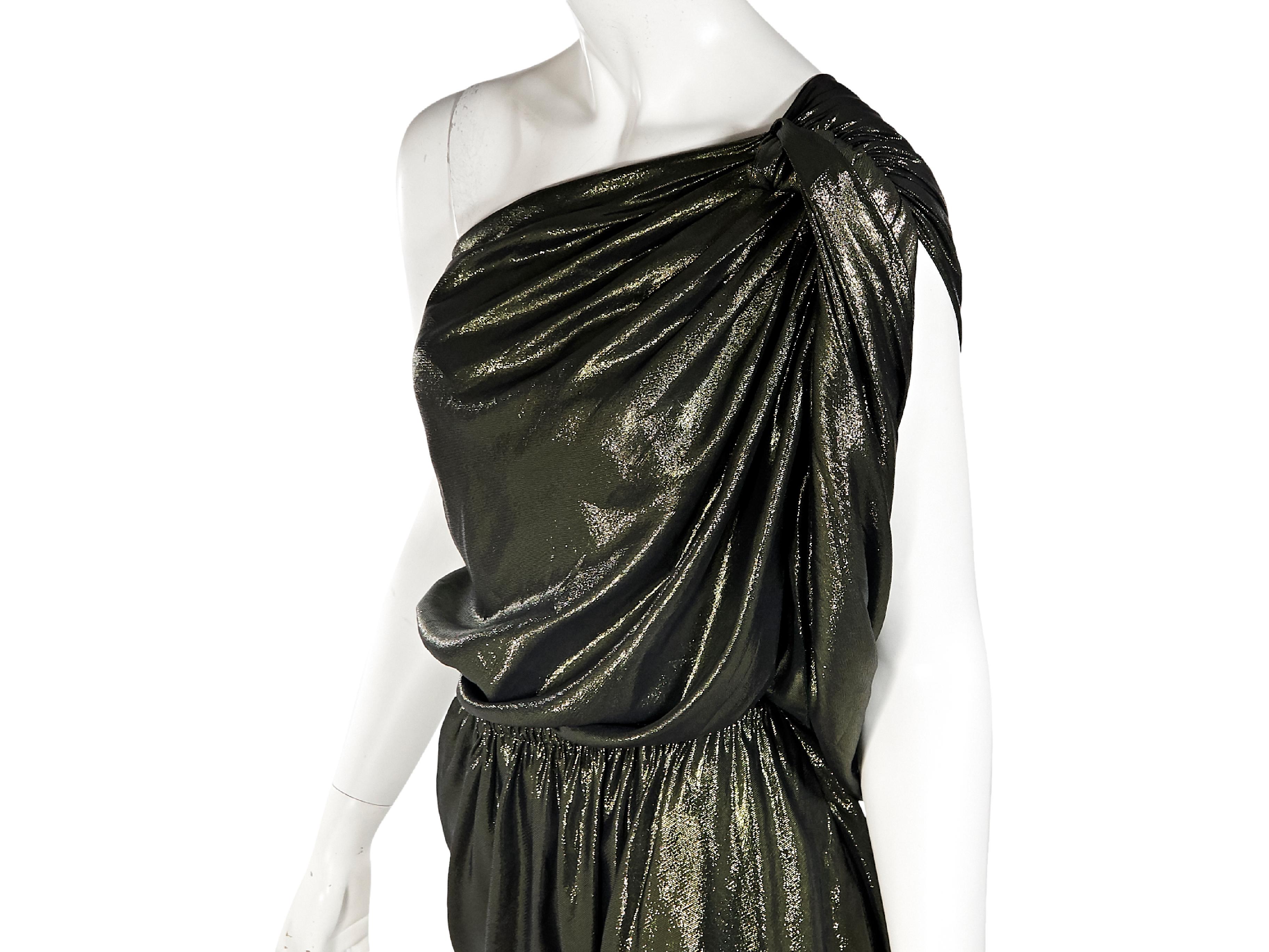 Metallic Green Lanvin Lame One-Shoulder Dress In Good Condition In New York, NY