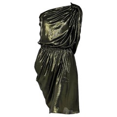 Metallic Green Lanvin Lame One-Shoulder Dress