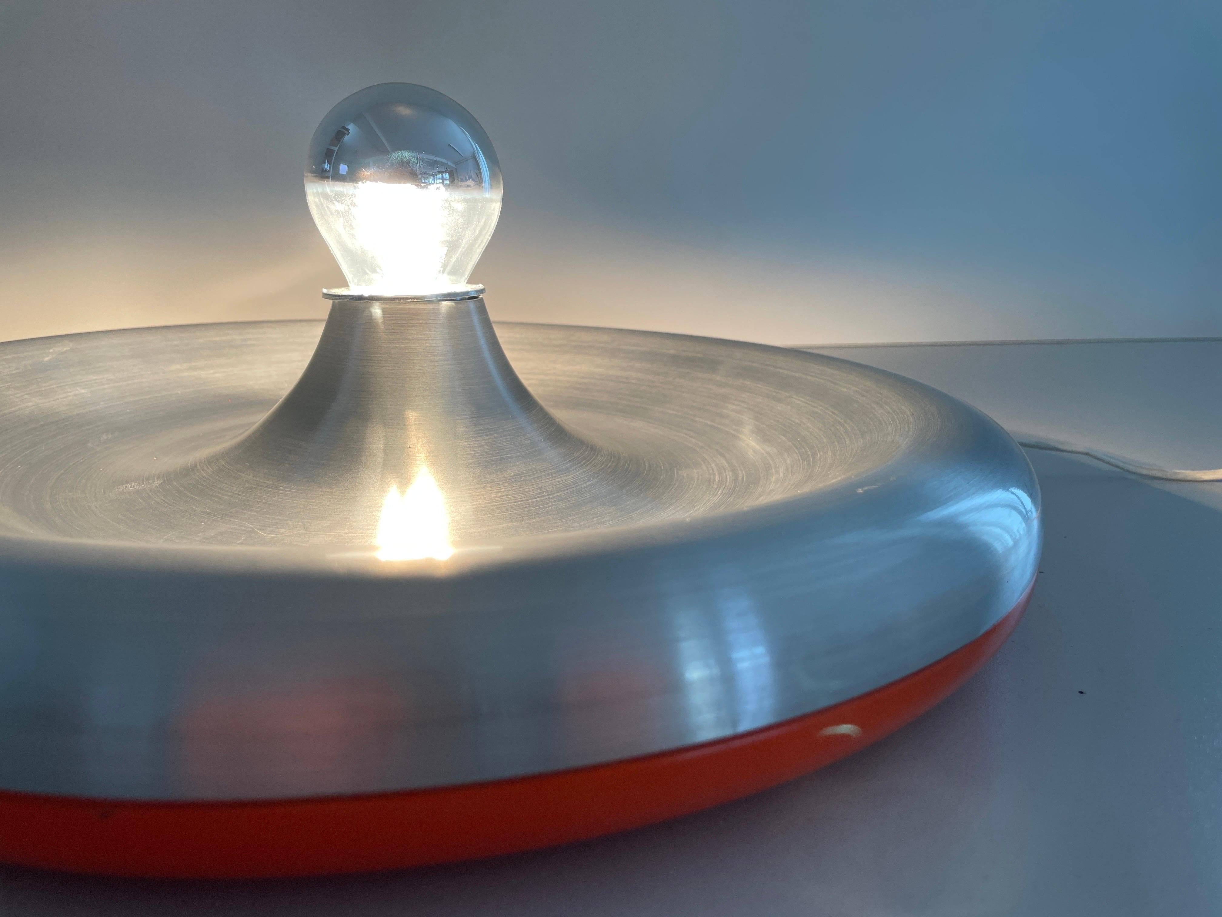 Metallic Grey and Orange Space Age Flush Mount Ceiling Lamp, 1970s, Germany For Sale 10