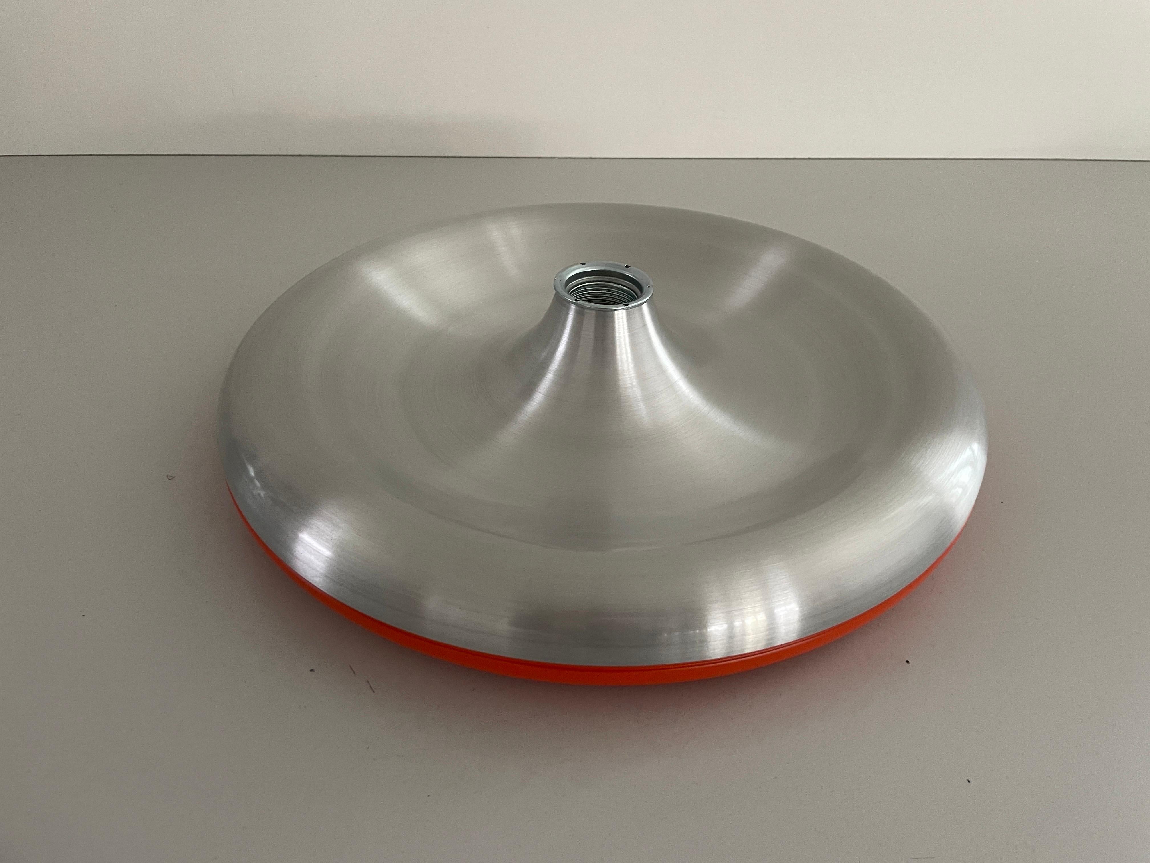Metallic Grey and Orange Space Age Flush Mount Ceiling Lamp, 1970s, Germany In Excellent Condition For Sale In Hagenbach, DE