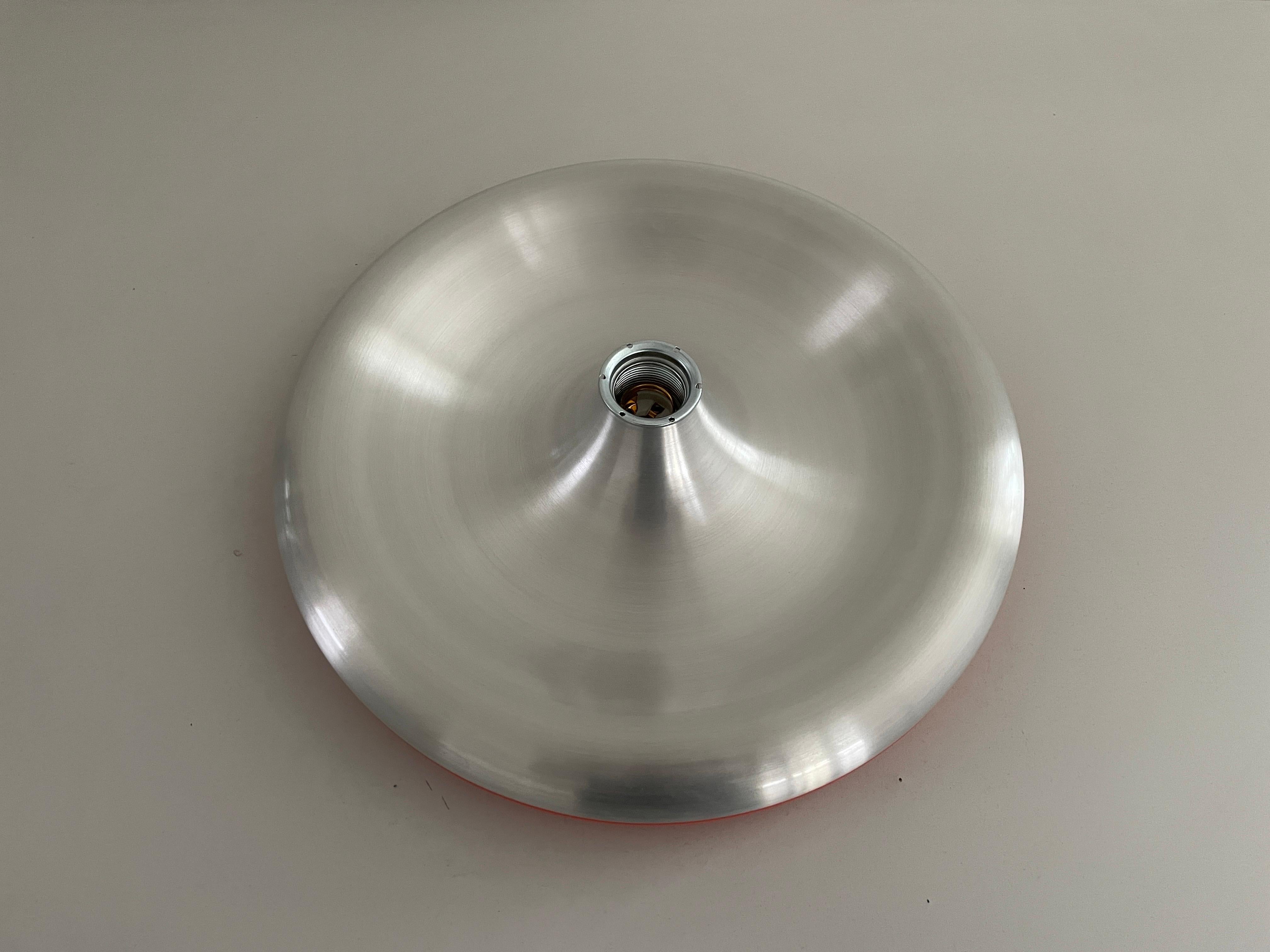 Late 20th Century Metallic Grey and Orange Space Age Flush Mount Ceiling Lamp, 1970s, Germany For Sale