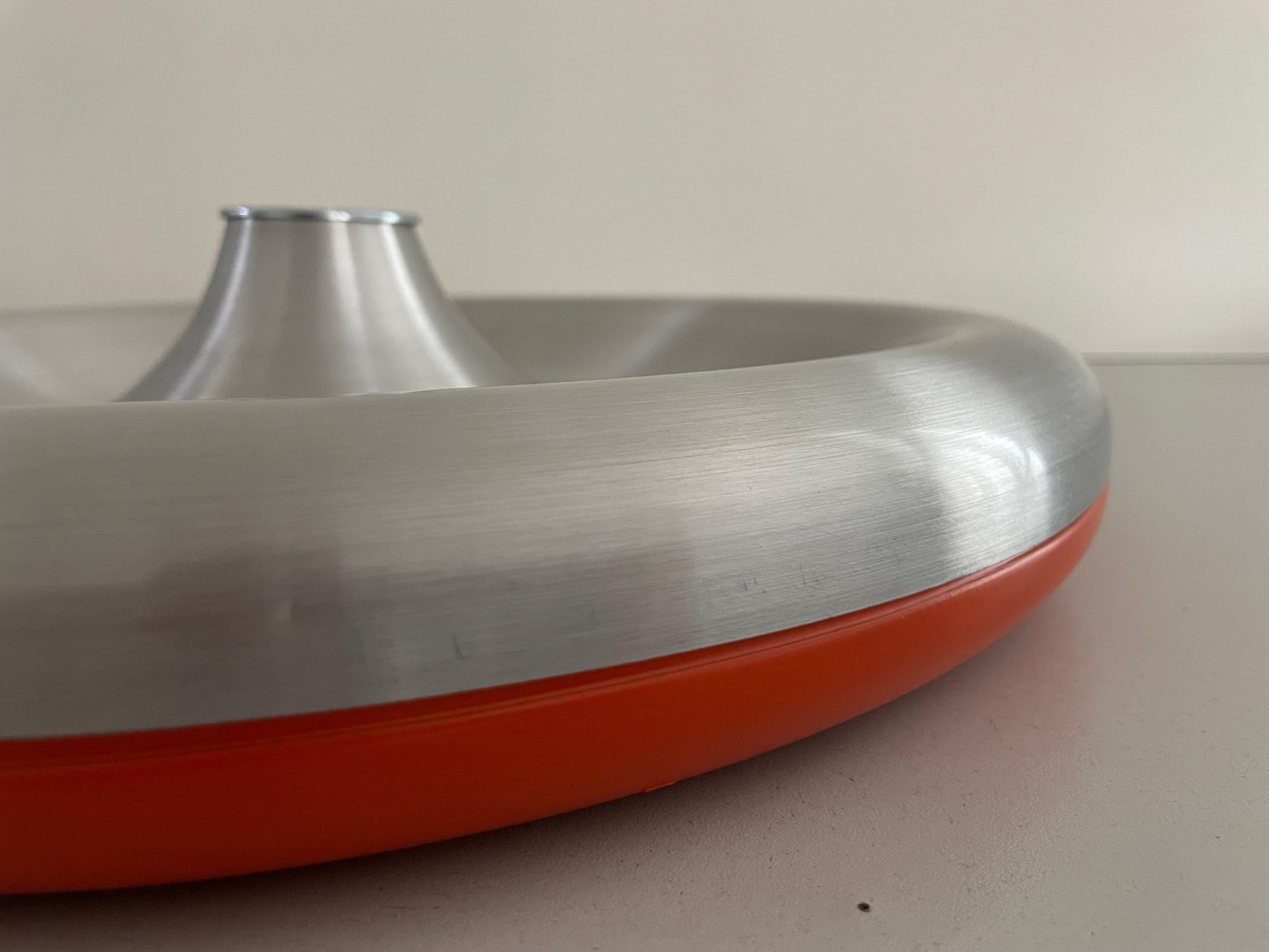 Metallic Grey and Orange Space Age Flush Mount Ceiling Lamp, 1970s, Germany For Sale 2