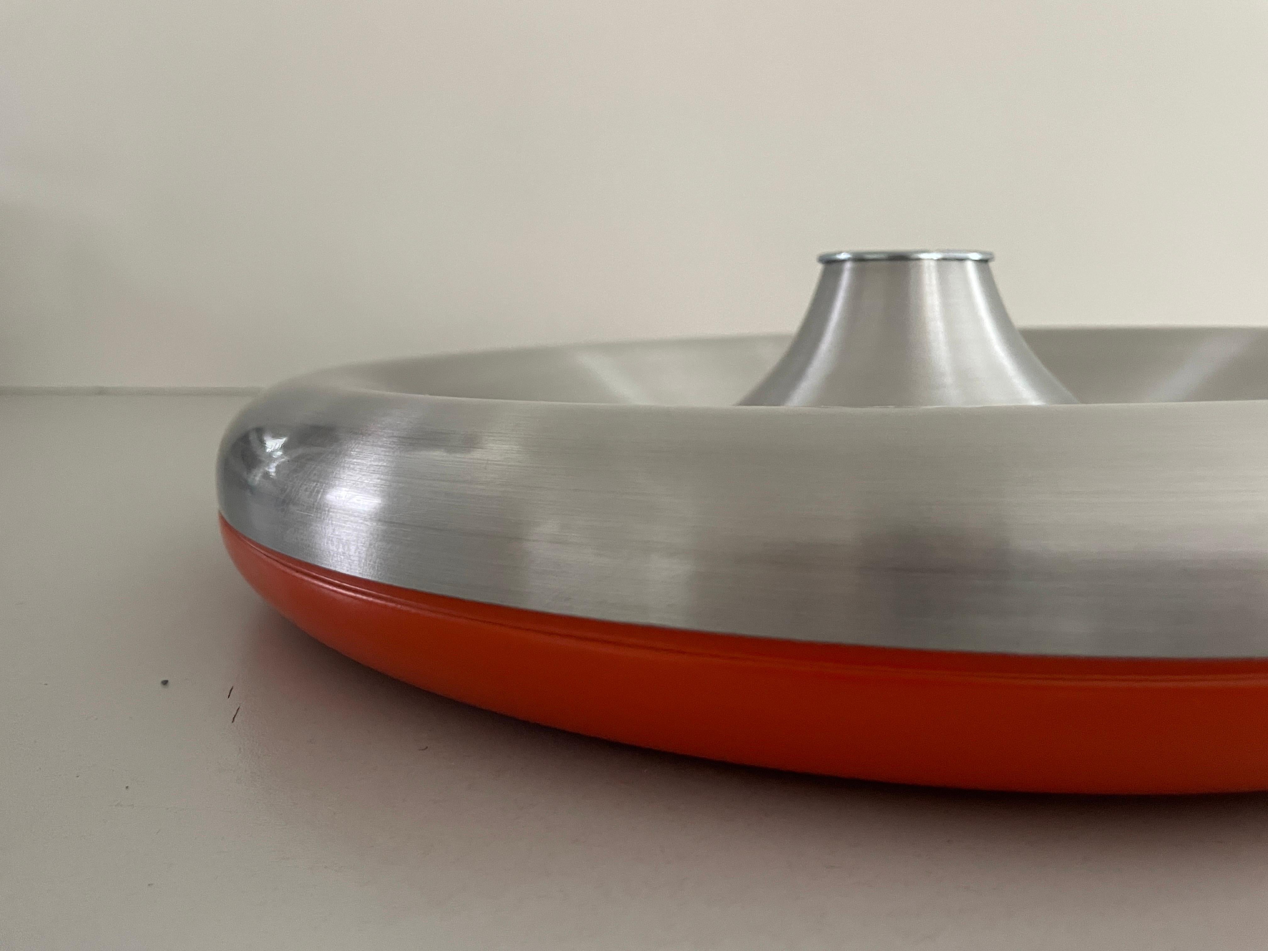 Metallic Grey and Orange Space Age Flush Mount Ceiling Lamp, 1970s, Germany For Sale 3