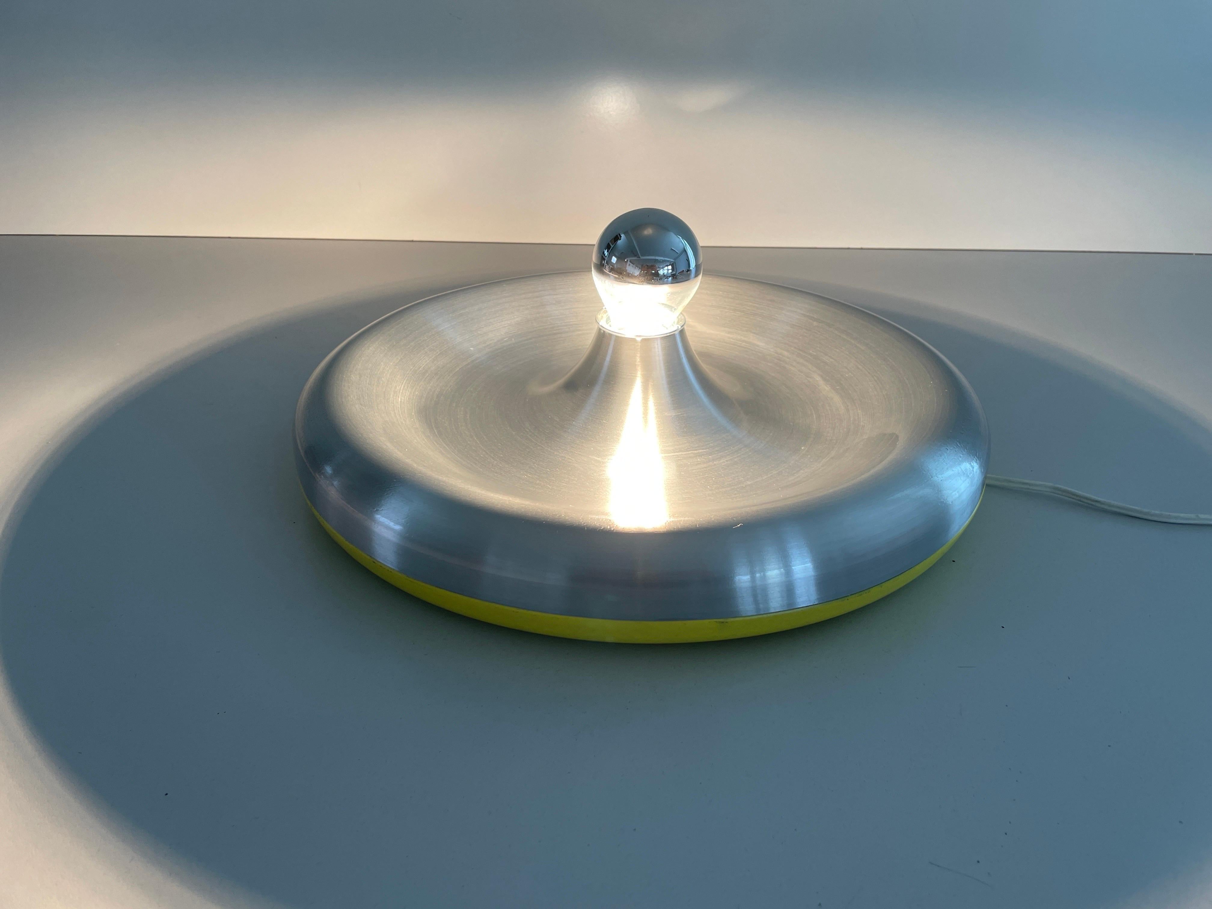 Metallic Grey and Yellow Space Age Flush Mount Ceiling Lamp, 1970s, Germany For Sale 6