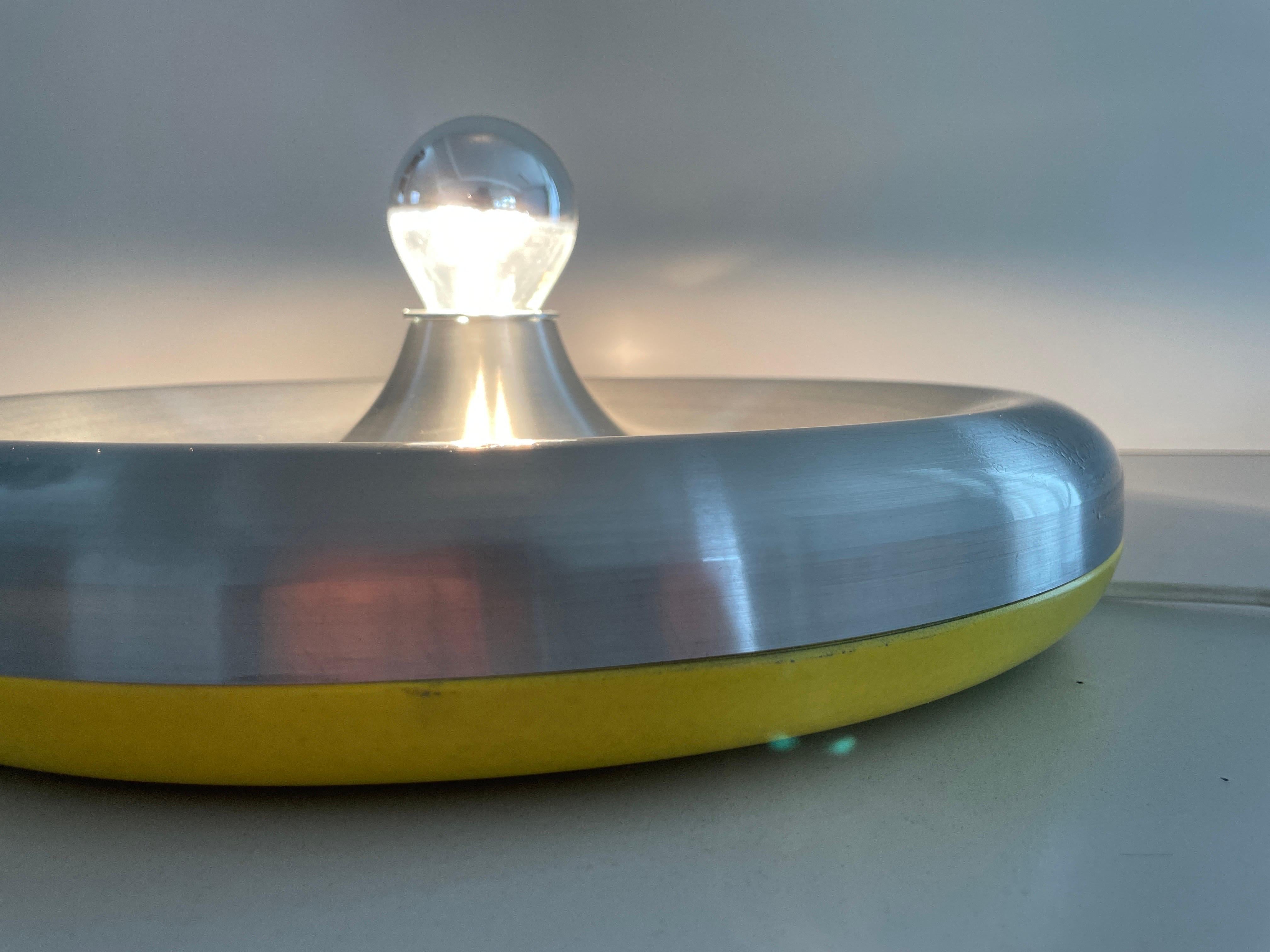 Metallic Grey and Yellow Space Age Flush Mount Ceiling Lamp, 1970s, Germany For Sale 9