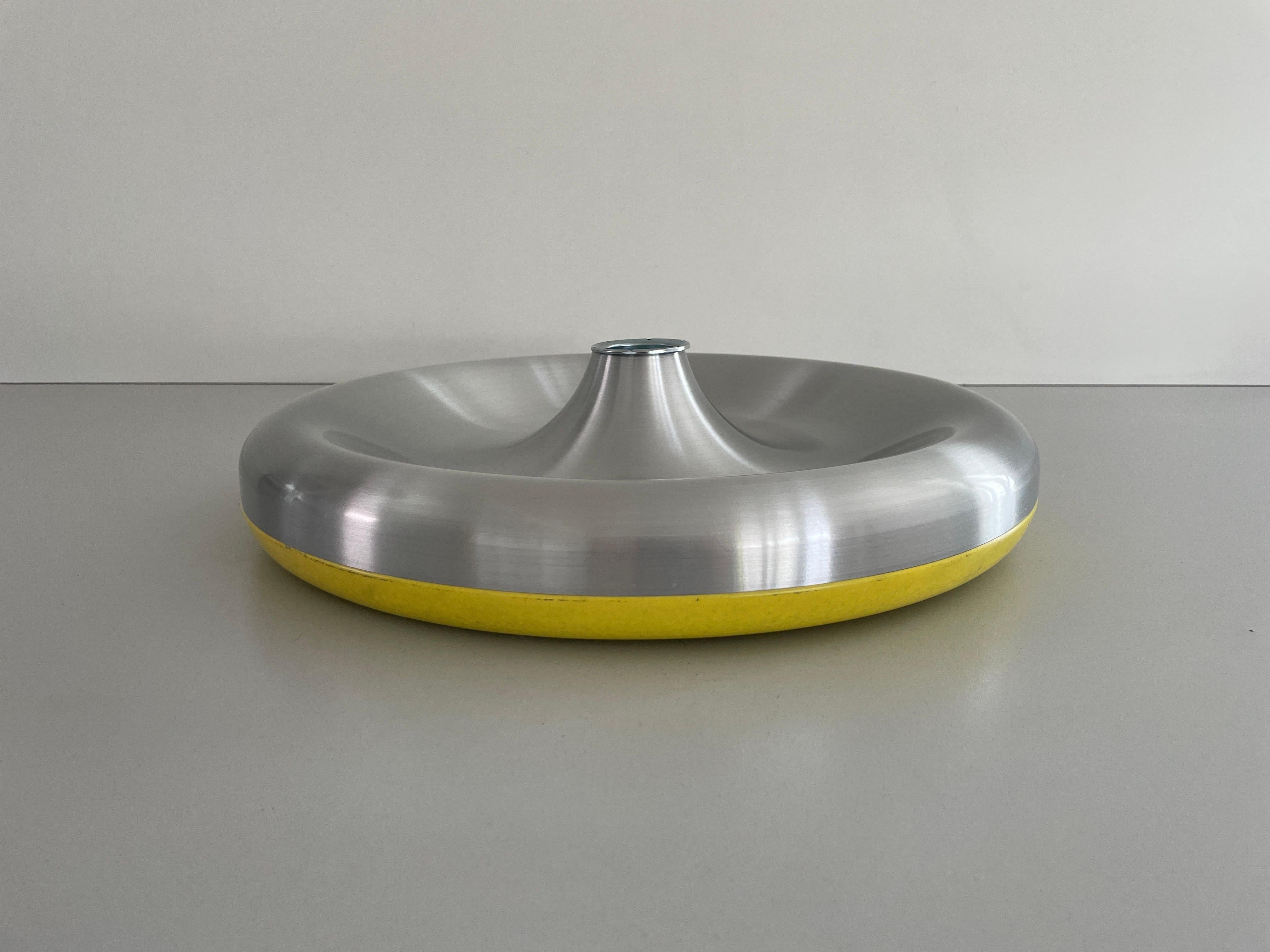 Late 20th Century Metallic Grey and Yellow Space Age Flush Mount Ceiling Lamp, 1970s, Germany For Sale