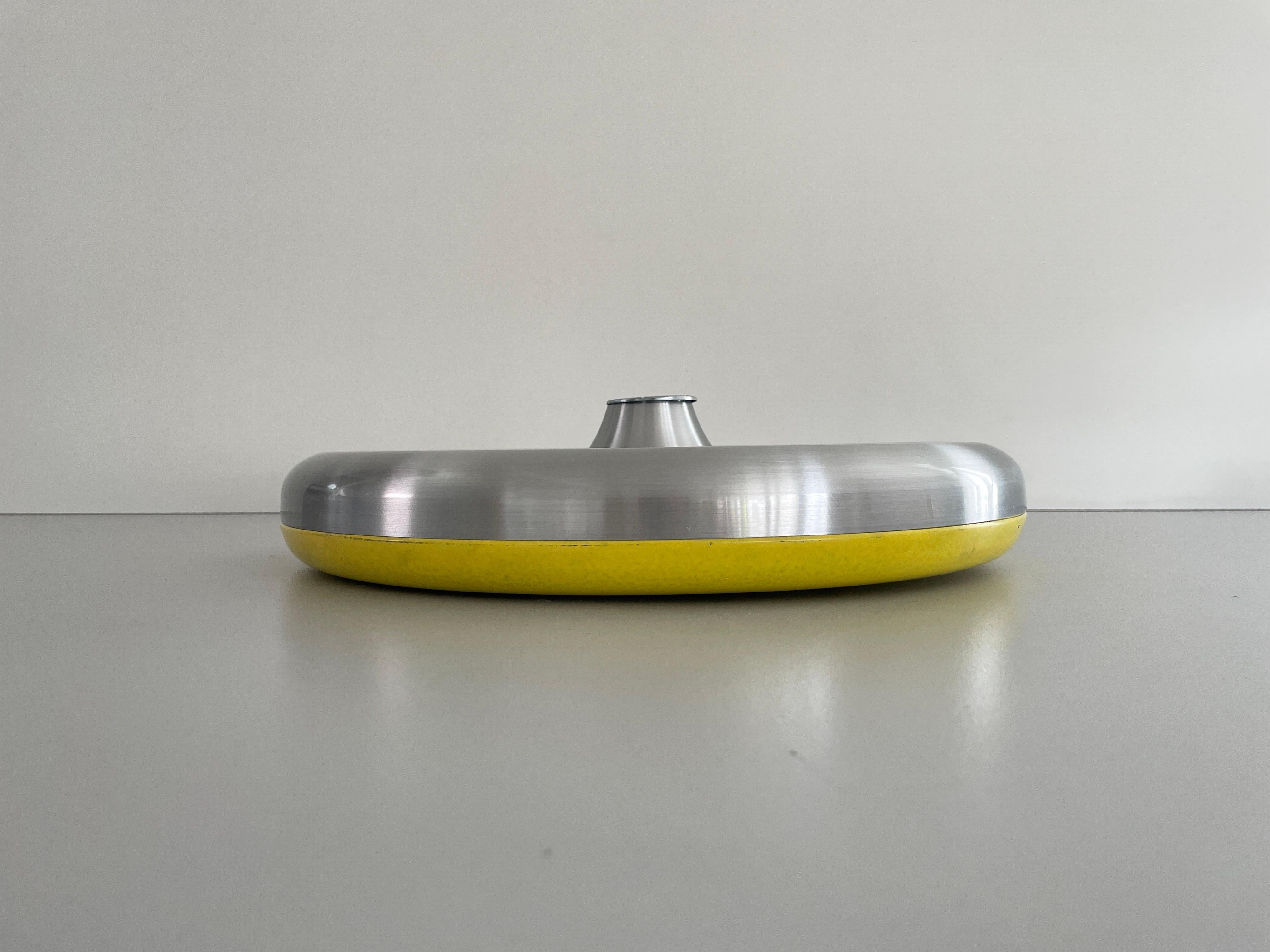 Metallic Grey and Yellow Space Age Flush Mount Ceiling Lamp, 1970s, Germany For Sale 1