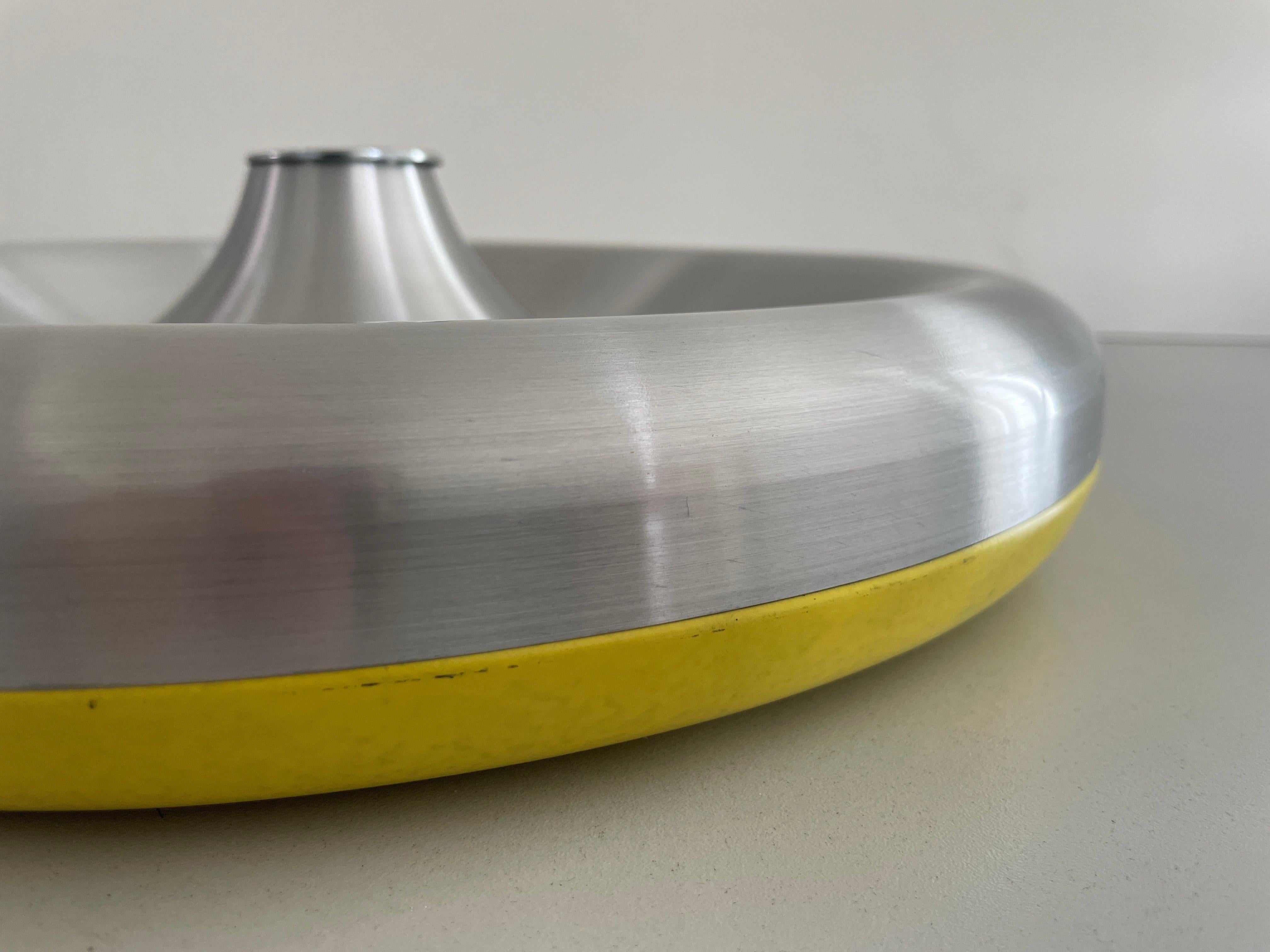 Metallic Grey and Yellow Space Age Flush Mount Ceiling Lamp, 1970s, Germany For Sale 2