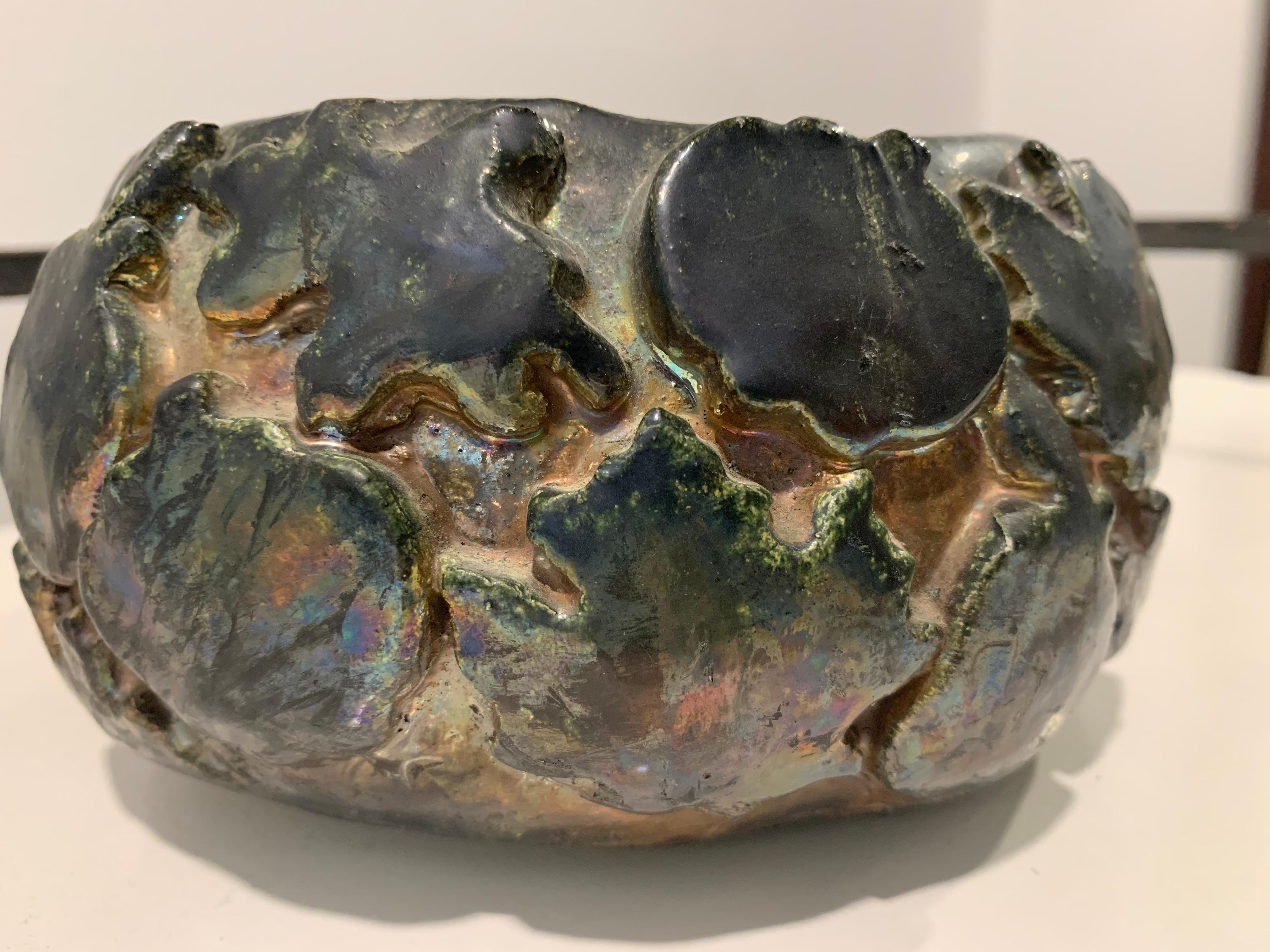 Contemporary Metallic Lava Glazed Pottery Bowl