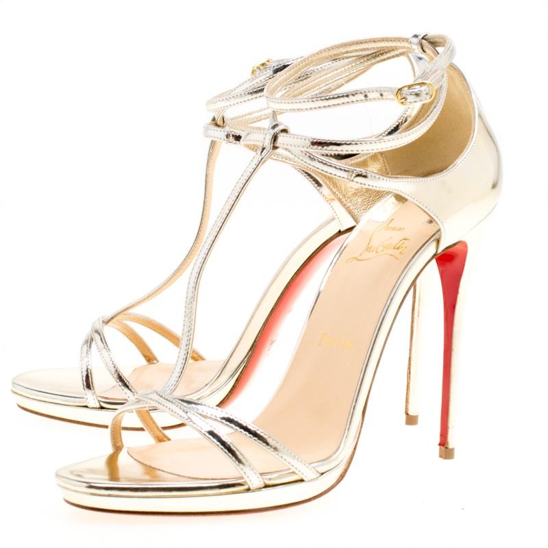 Women's Metallic Light Gold Leather Benedetta T Strap Sandals Size 39