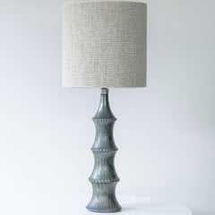 Metallic Look Ceramic Table Lamp, Custom Made Bouclé Lampshade by R. Houben