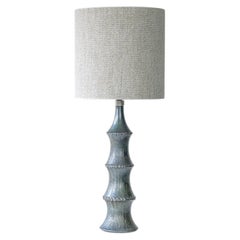 Metallic Look Ceramic Table Lamp, Custom Made Bouclé Lampshade by R. Houben