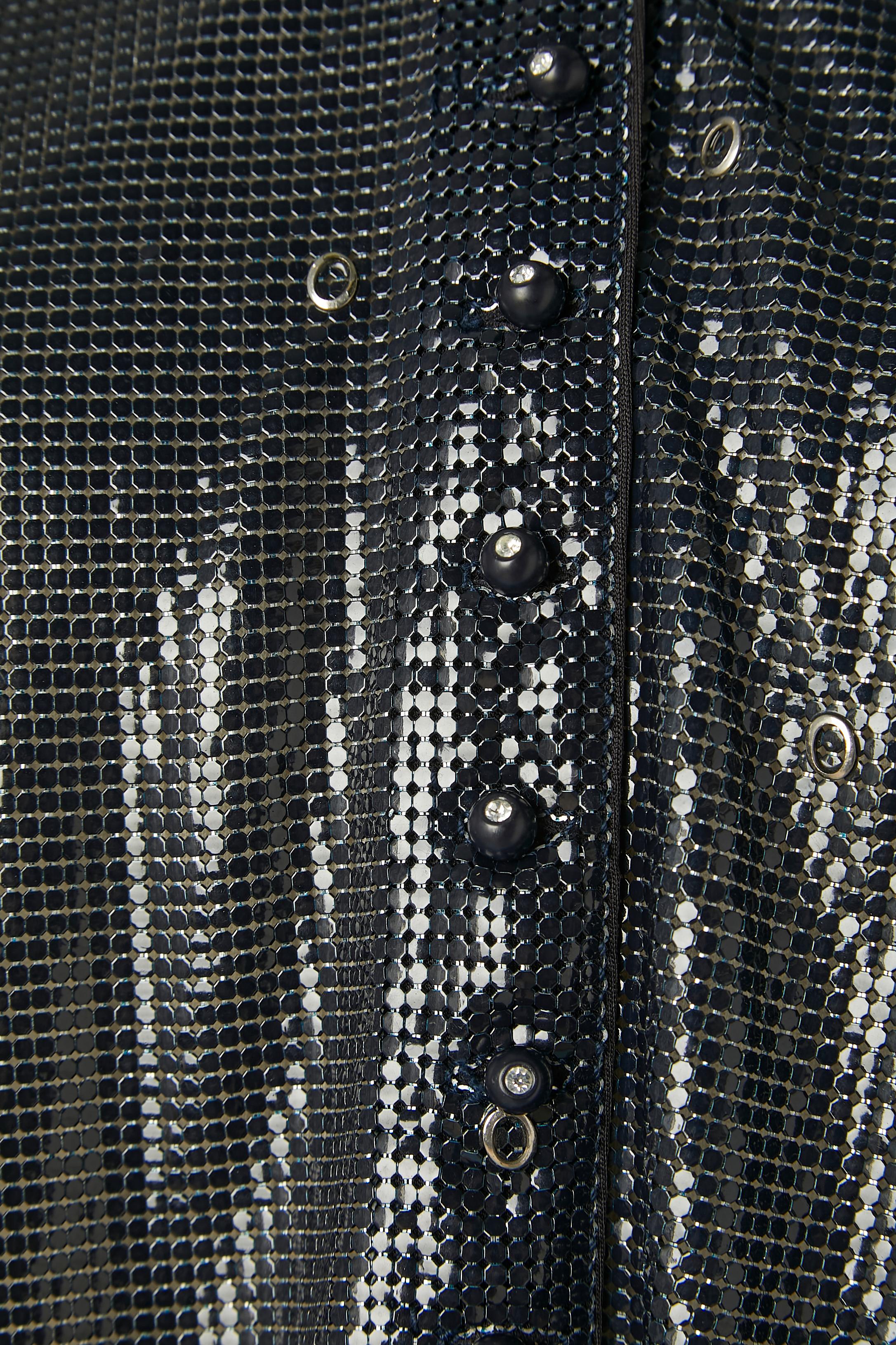 Black Metallic mesh shirt with rhinestone buttons and eyelet Gianni Versace Sera  For Sale
