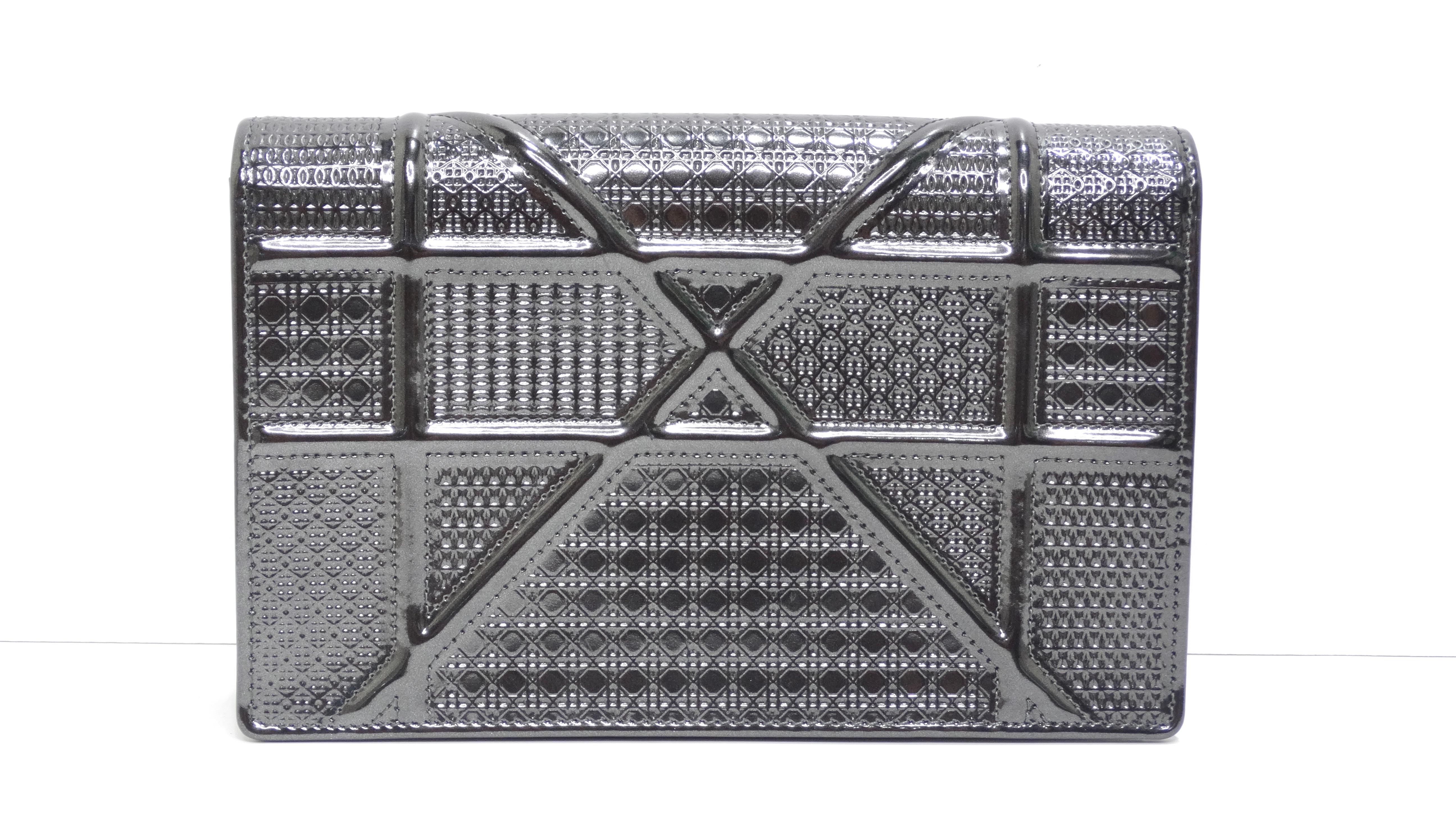 Metallic Patent Micro-Cannage Diorama Wallet on Chain Pouch Silver 8
