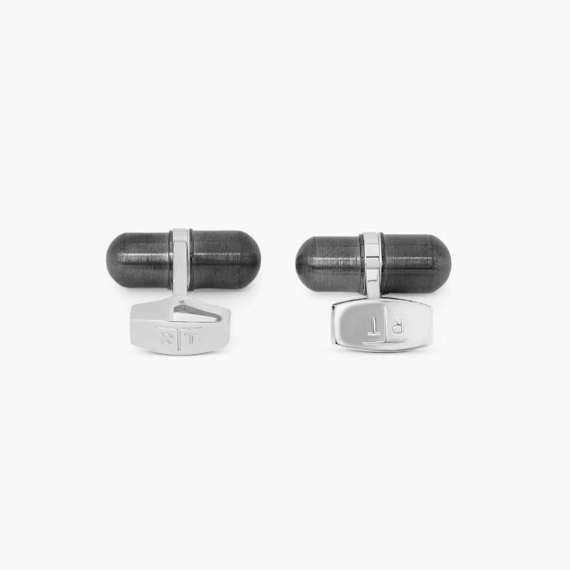Metallic Pill Cufflinks in Black IP Plated Stainless Steel In New Condition For Sale In Fulham business exchange, London