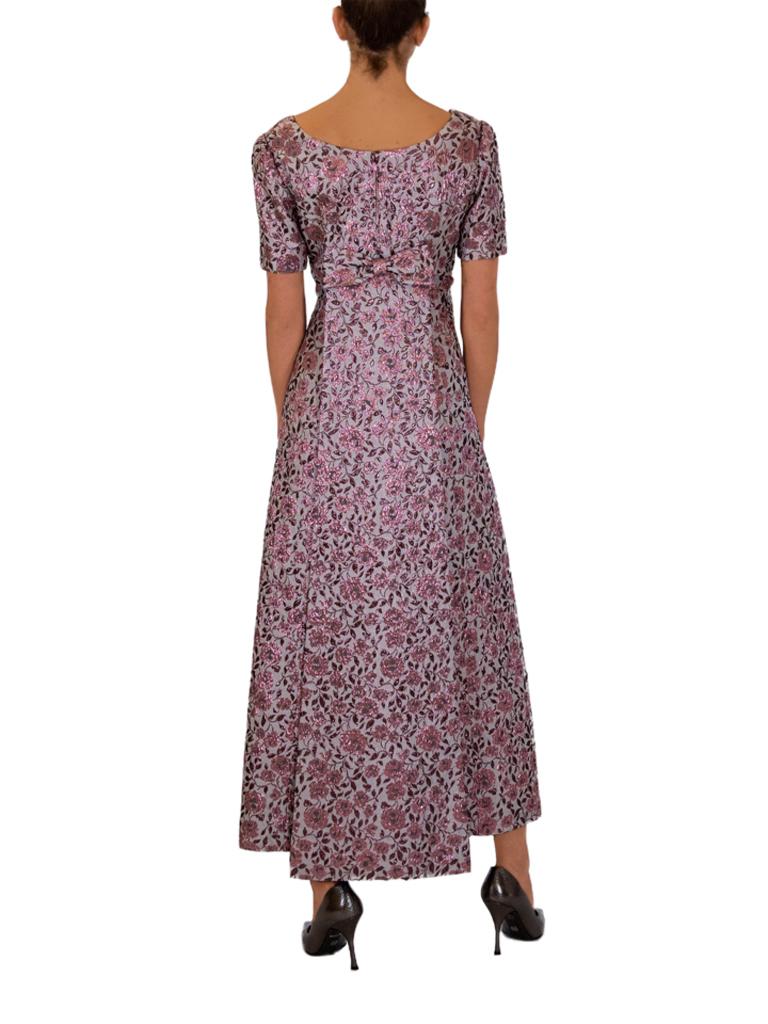 Brown Metallic Pink Brocade 1960s Evening Dress For Sale