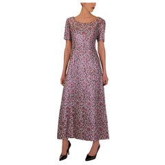 Used Metallic Pink Brocade 1960s Evening Dress