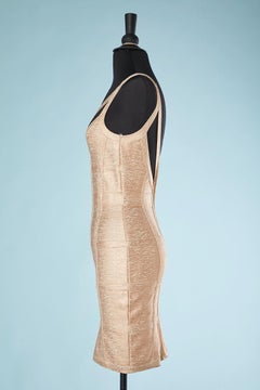 Metallic pink coated  knit strap cocktail dress Hervé Léger