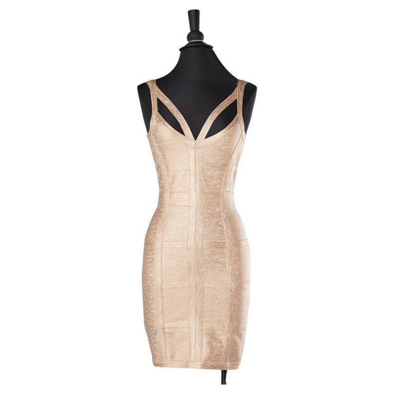 Metallic pink coated knit strap cocktail dress Herv Lger For Sale at  1stDibs | herve leger gold dress, herve leger pink dress, ipekyol amman