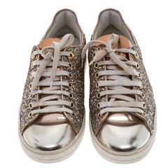 Metallic Rose Gold Coarse Glitter Frontrow Low Top Lacace Up Sneakers Size 38