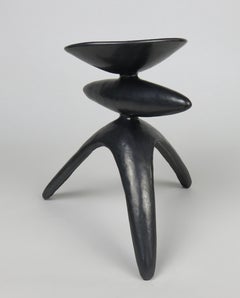 Metallic Silver-Black Ceramic TOTEM, Chalice Top on Long Tripod Legs, Hand Built