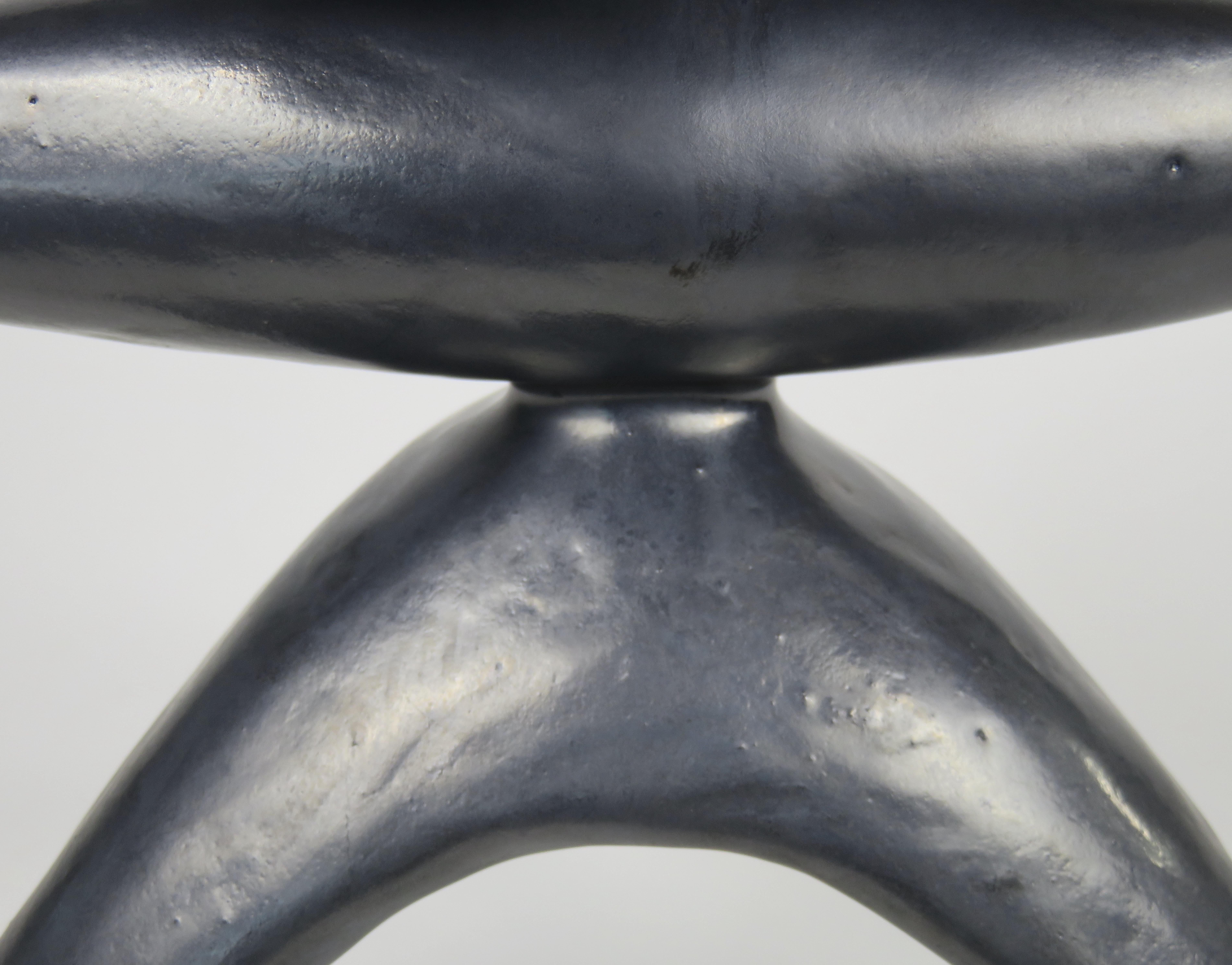 Stoneware Metallic Silver-Black Ceramic TOTEM, Chalice Top on Long Tripod Legs, Hand Built