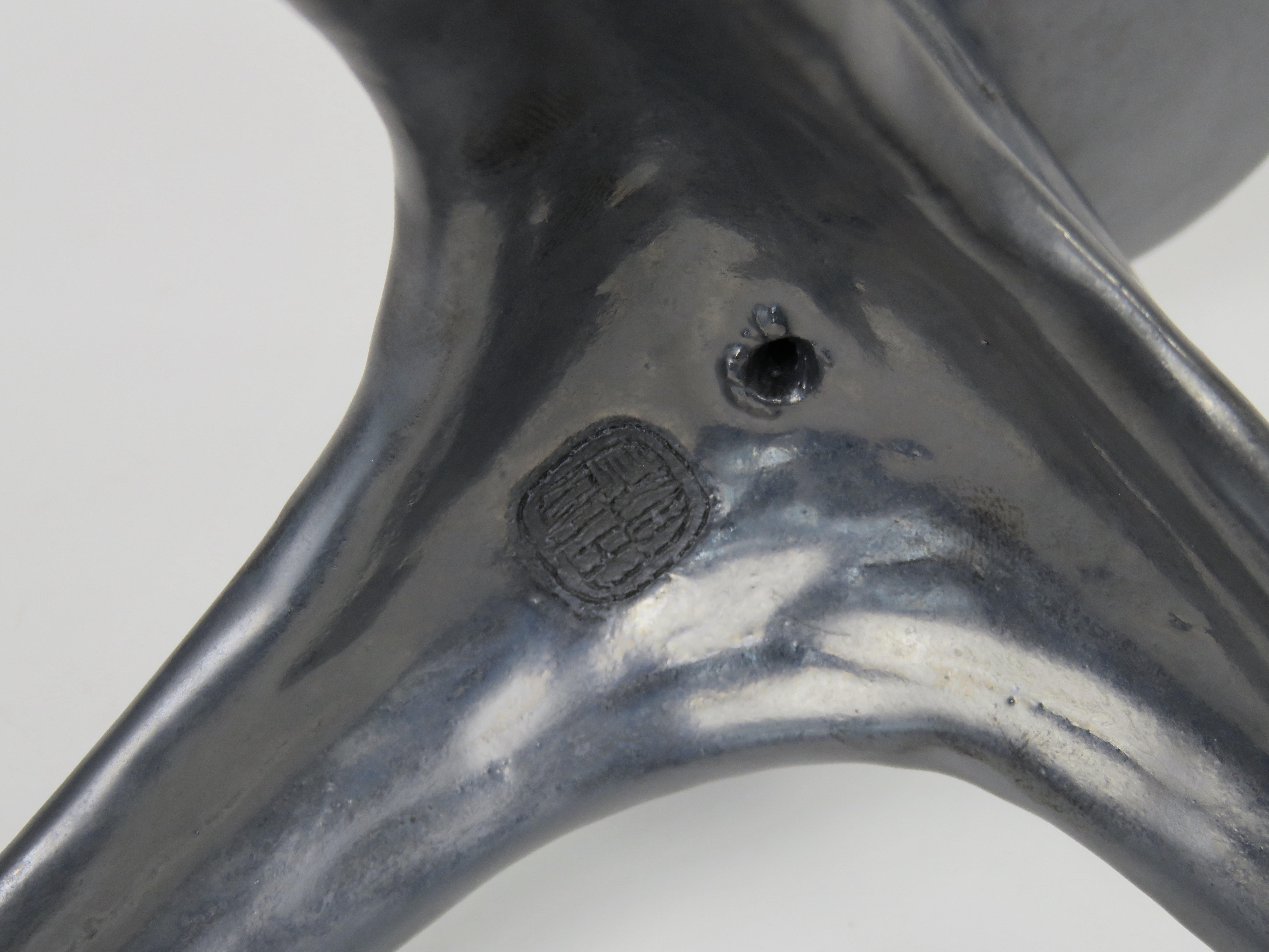 Metallic Silver-Black Ceramic TOTEM, Chalice Top on Long Tripod Legs, Hand Built 1