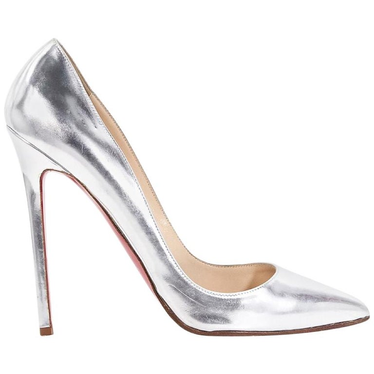 Metallic Silver Christian Louboutin Leather Pumps For Sale at 1stDibs