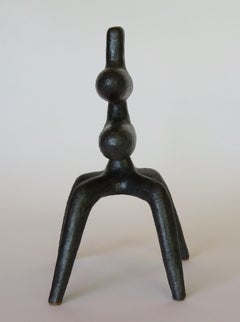 Metallic Silver-Gray Ceramic Sculpture, Angled Head with 2 Middle Bars on 4 Legs
