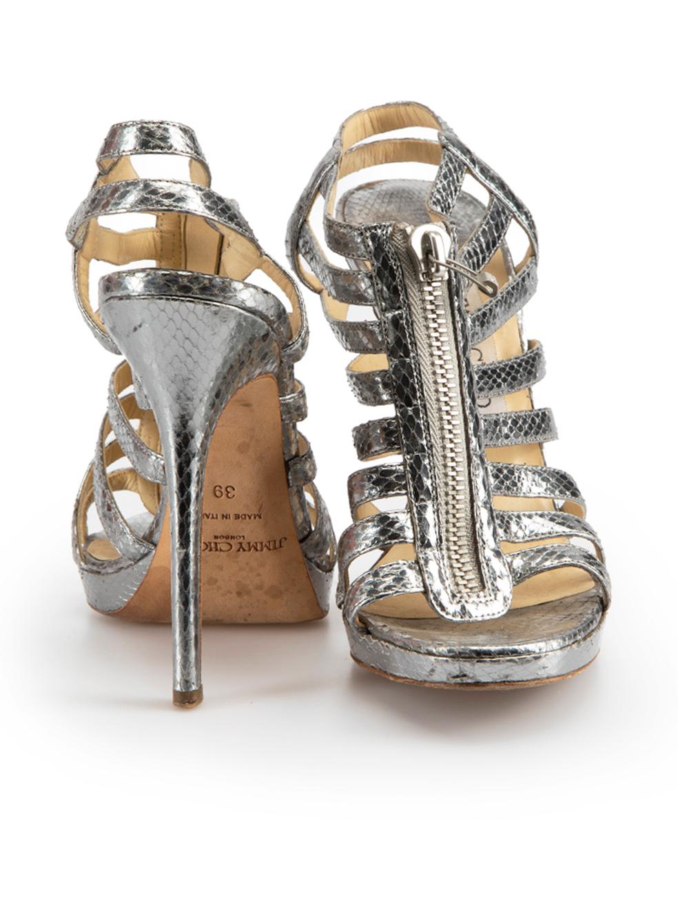 Metallic Silver Water Snake Platform Glenys Sandals Size IT 39 In Good Condition For Sale In London, GB