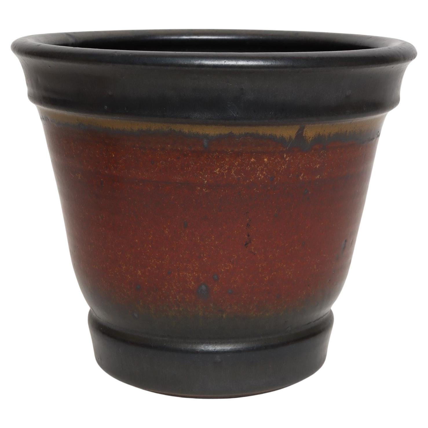 Metallic Slate and Matte Red Glaze Variegated Ceramic Planter by Deanna Nichols For Sale