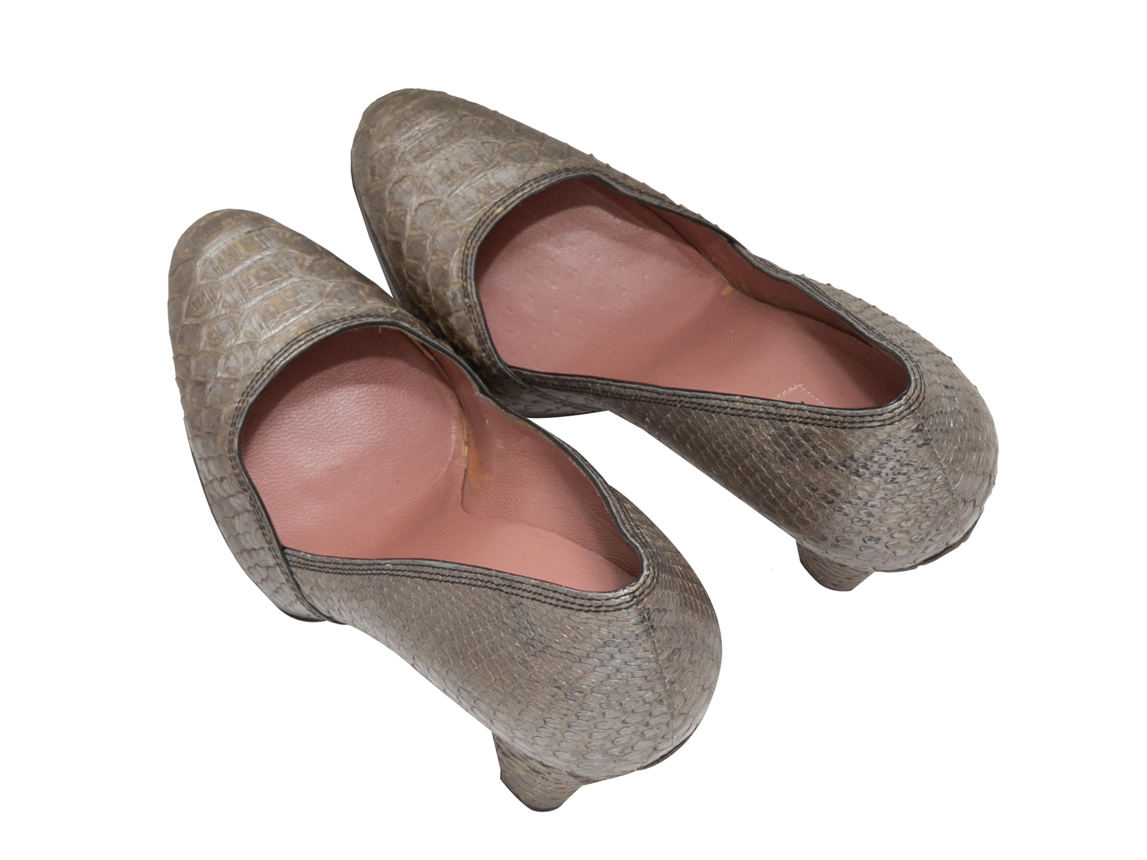 Gray Metallic Taupe Alaia Python Platform Pumps Size 38 For Sale