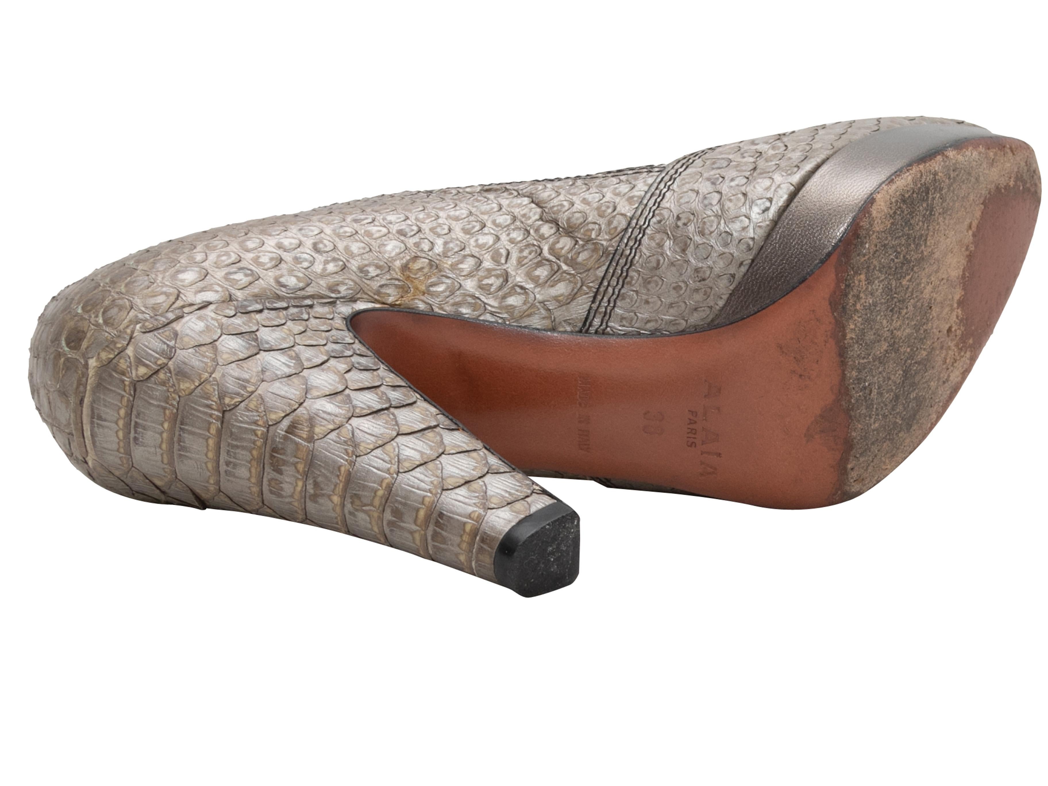 Women's Metallic Taupe Alaia Python Platform Pumps Size 38 For Sale