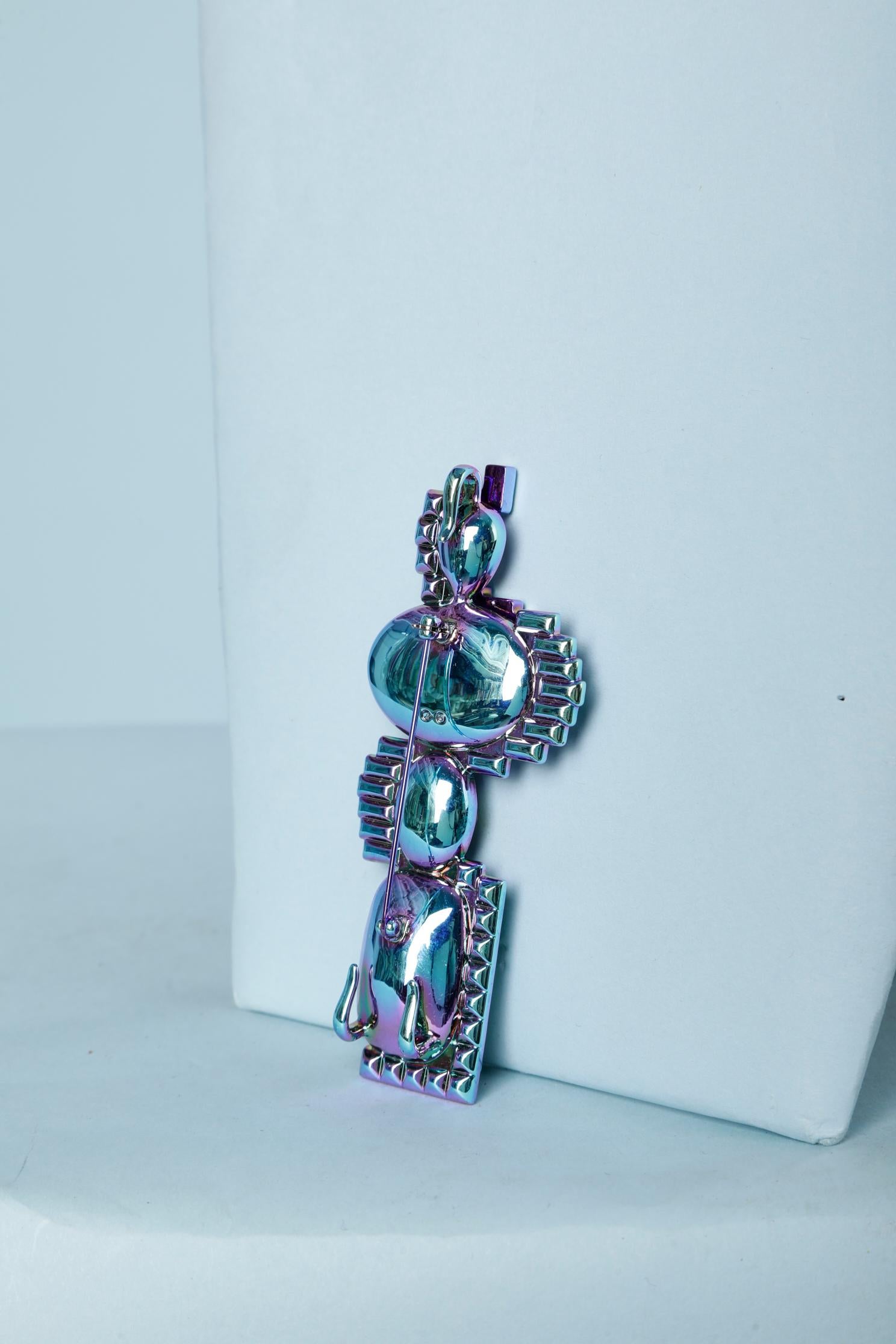 Modern Metallized necklace with rhinestone pendant Daniel Swarovski  For Sale
