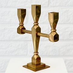 Metallslöjden Gusum, modernist brass candelabra candlestick, Sweden, 1960s