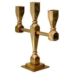 Metallslöjden Gusum, modernist brass candelabra candlestick, Sweden, 1960s