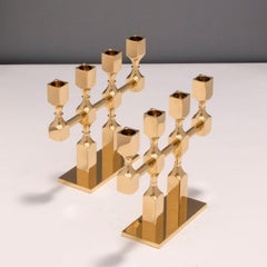 Metallslöjden Gusum, Pair of Swedish Four Arm Solid Brass Candelabra, Circa 1988
