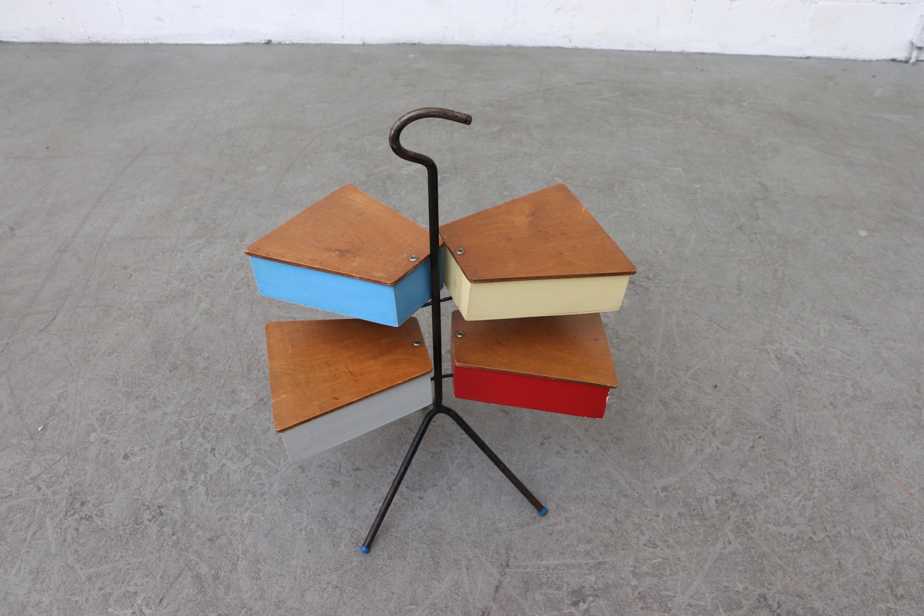 Metalux Multicolored Sewing Box Stand by J. Teders In Good Condition In Los Angeles, CA
