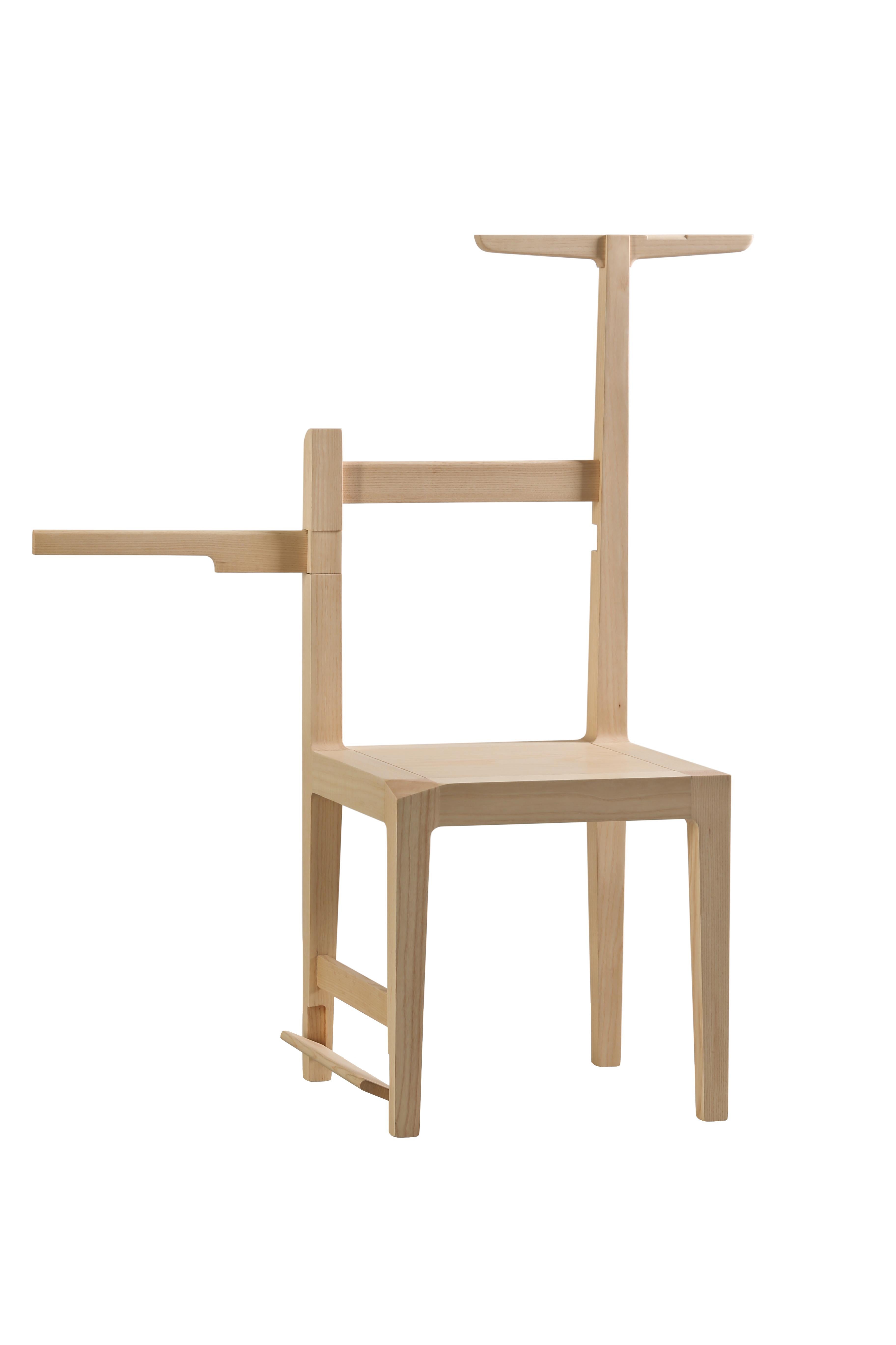As the winning project of the 11th edition of the “Significant Furniture” Competition, the Metamorfosi has turned real: a chair – clothes rack made of ash. Each part of the chair makes it multifunctional; the back becomes a trouser rack, and the