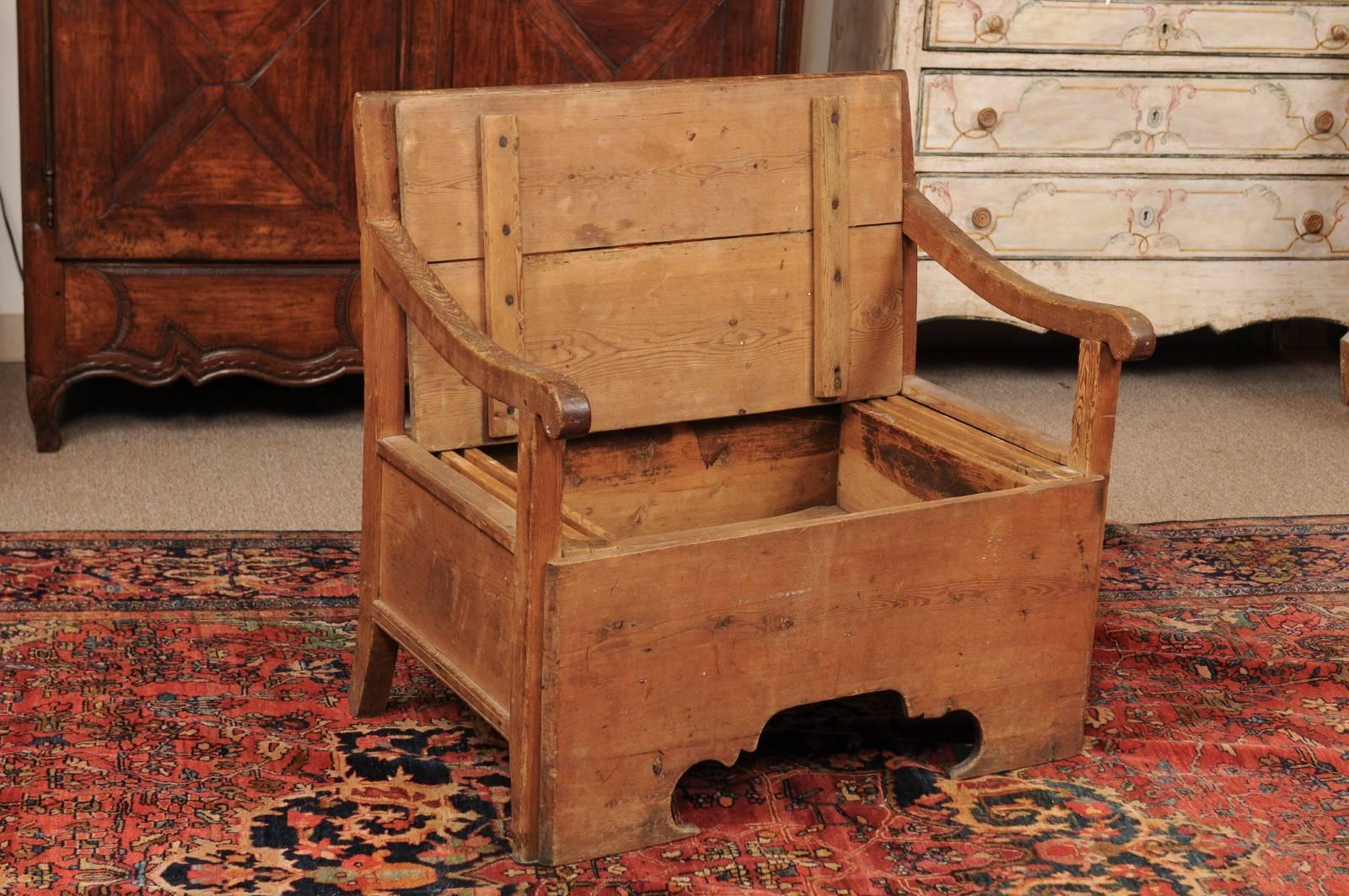 Hand-Carved Metamorphic 19th Century Swedish Pine Bench