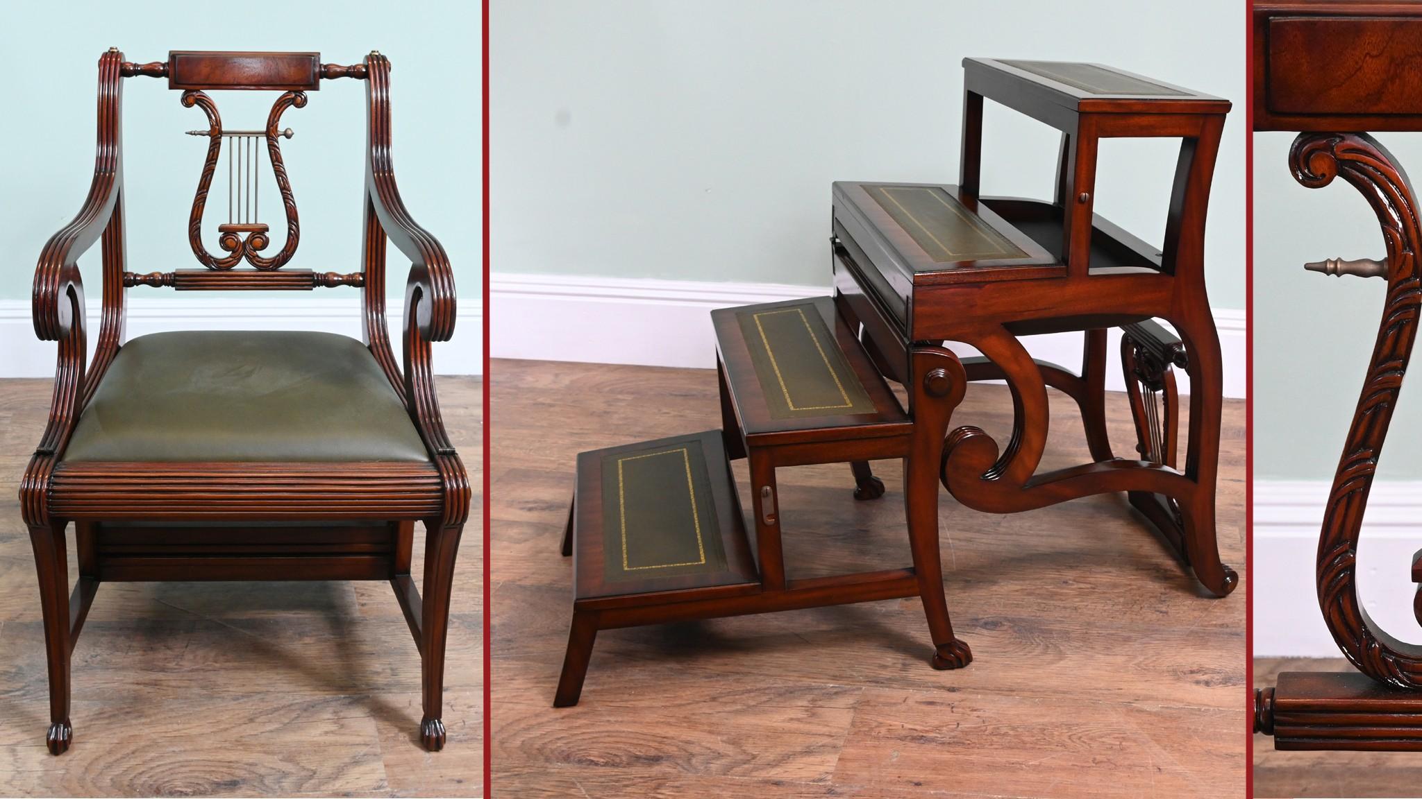 Metamorphic Chair Regency Shield Back Library Ladder For Sale 5