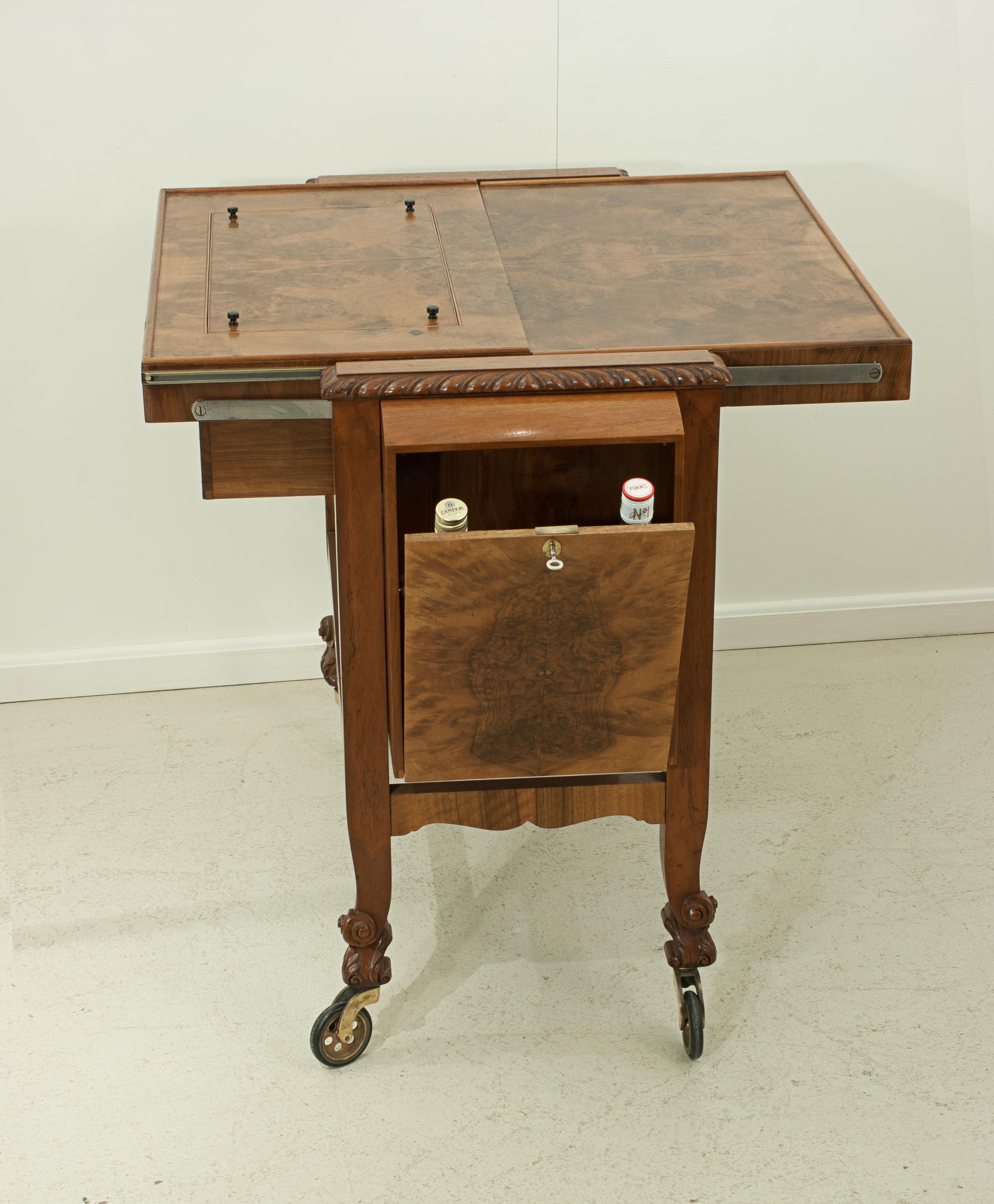 Metamorphic Drinks Table or Trolley, Cocktail Cabinet in Walnut 4