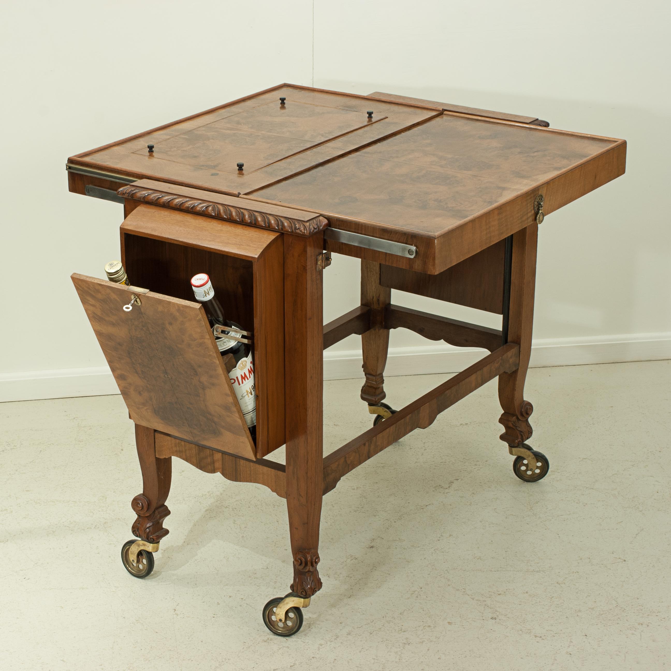 English Metamorphic Drinks Table or Trolley, Cocktail Cabinet in Walnut