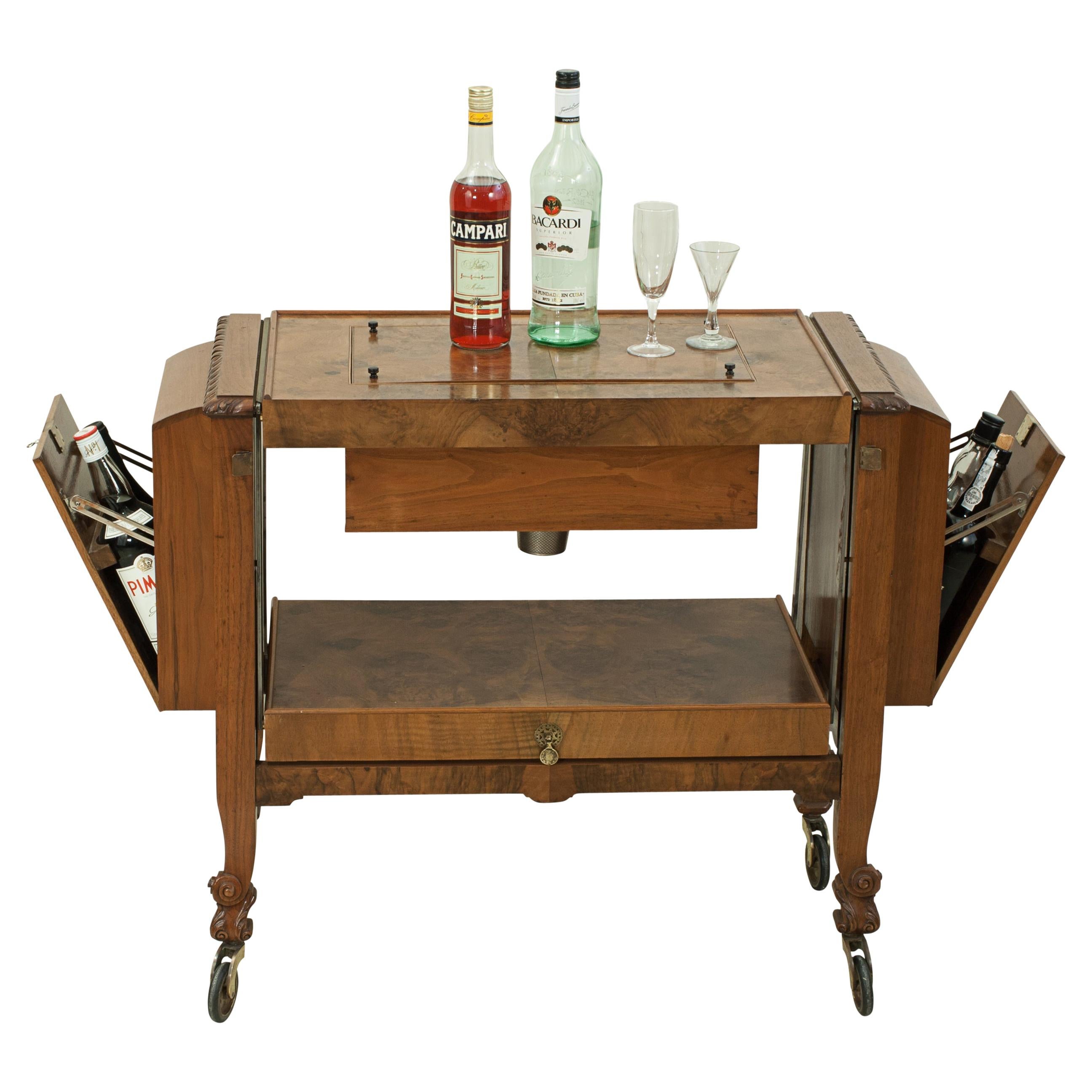 Metamorphic Drinks Table or Trolley, Cocktail Cabinet in Walnut