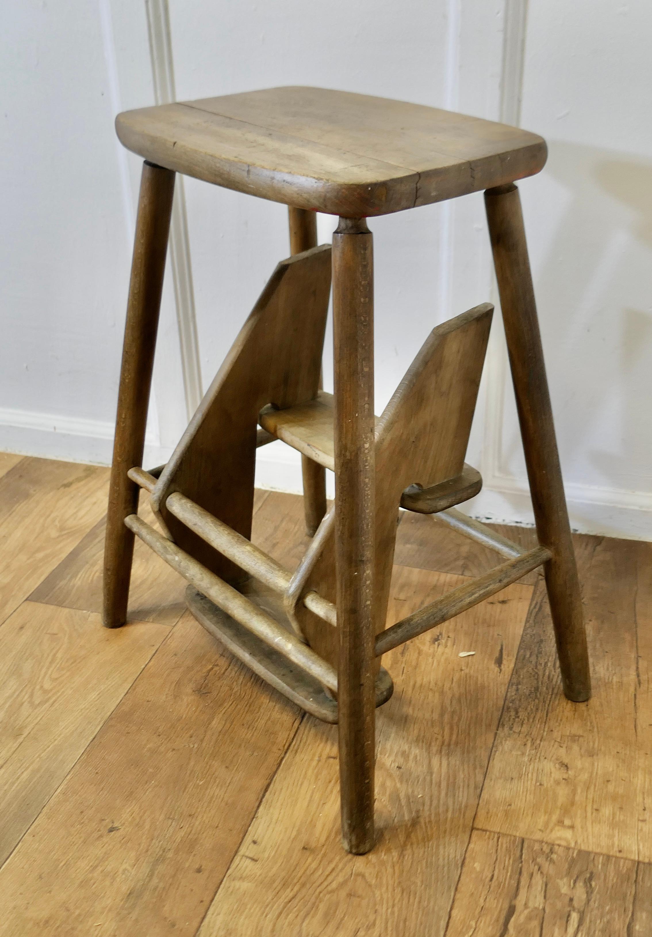 19th Century Metamorphic Kitchen or Shop Step Stool  A very useful piece
