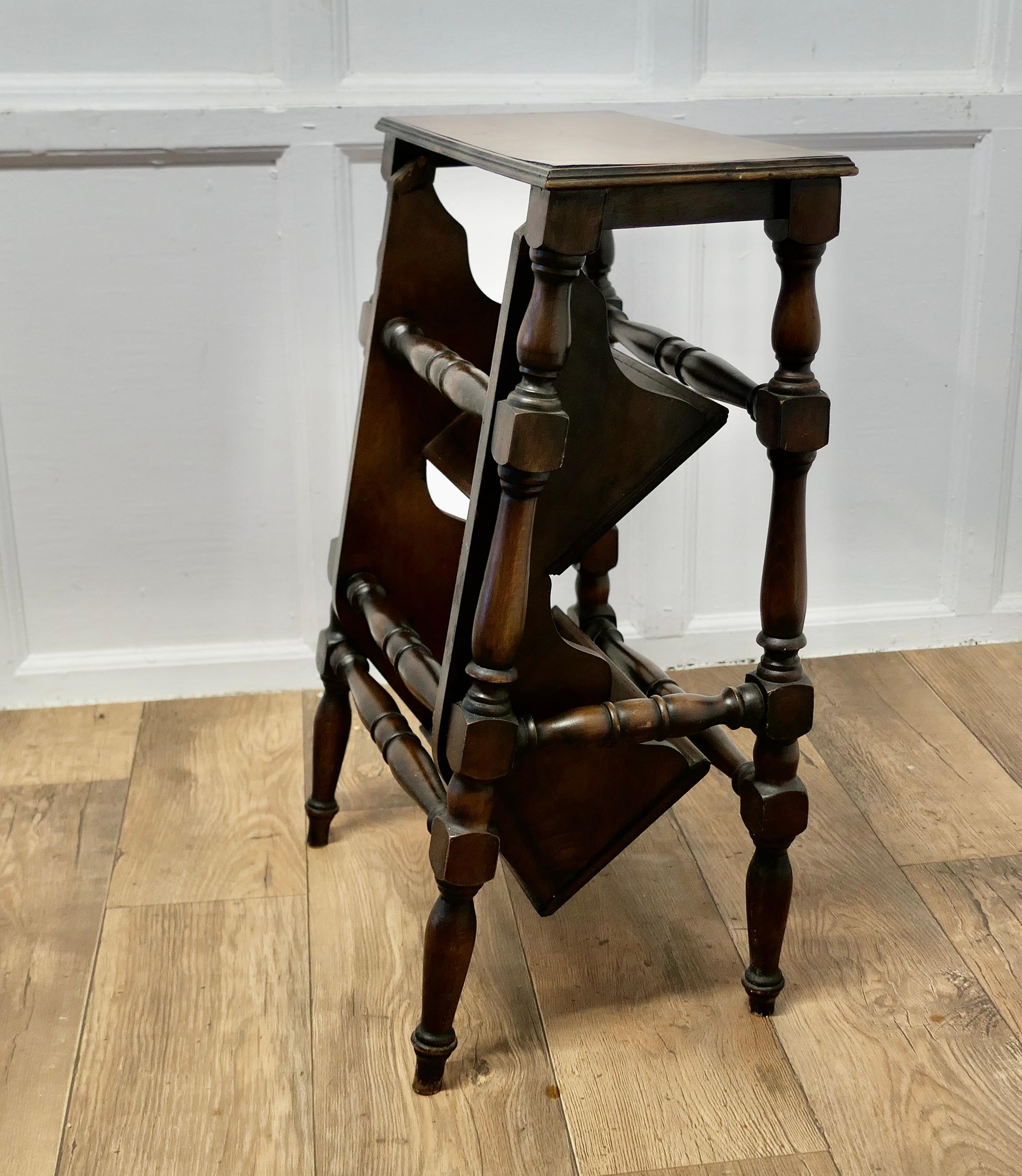 Metamorphic Library Step and High Stool

A very useful piece, this handy little stool can be flipped over and turned into a small 3 step ladder, originally this type of stool was used in a Library hence the name, but it would work just as well in a