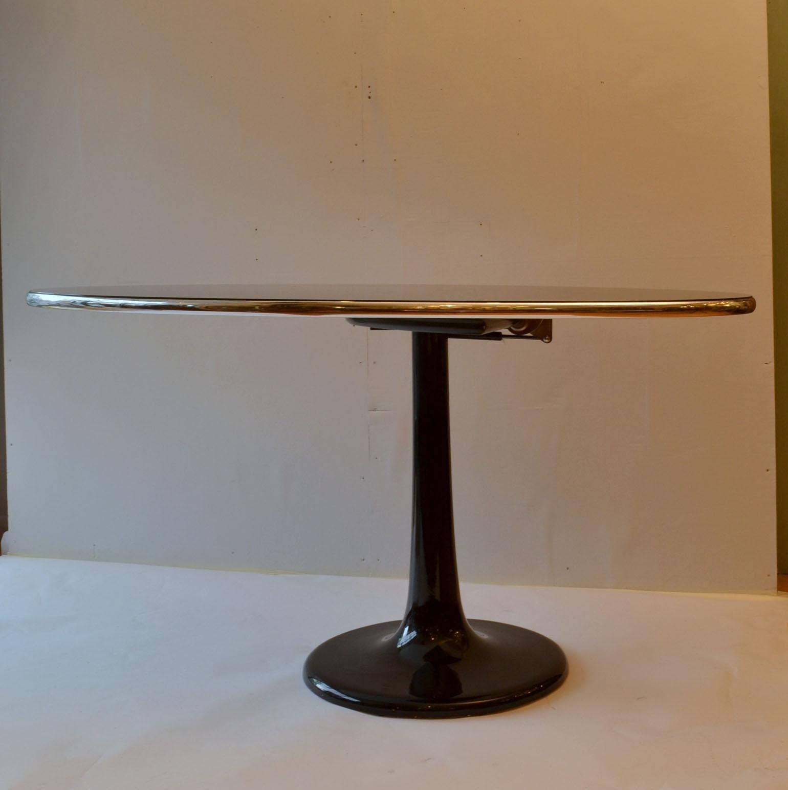 Mid-Century Modern Oval Black Glass Table & Full Length Mirror on Tulip Foot