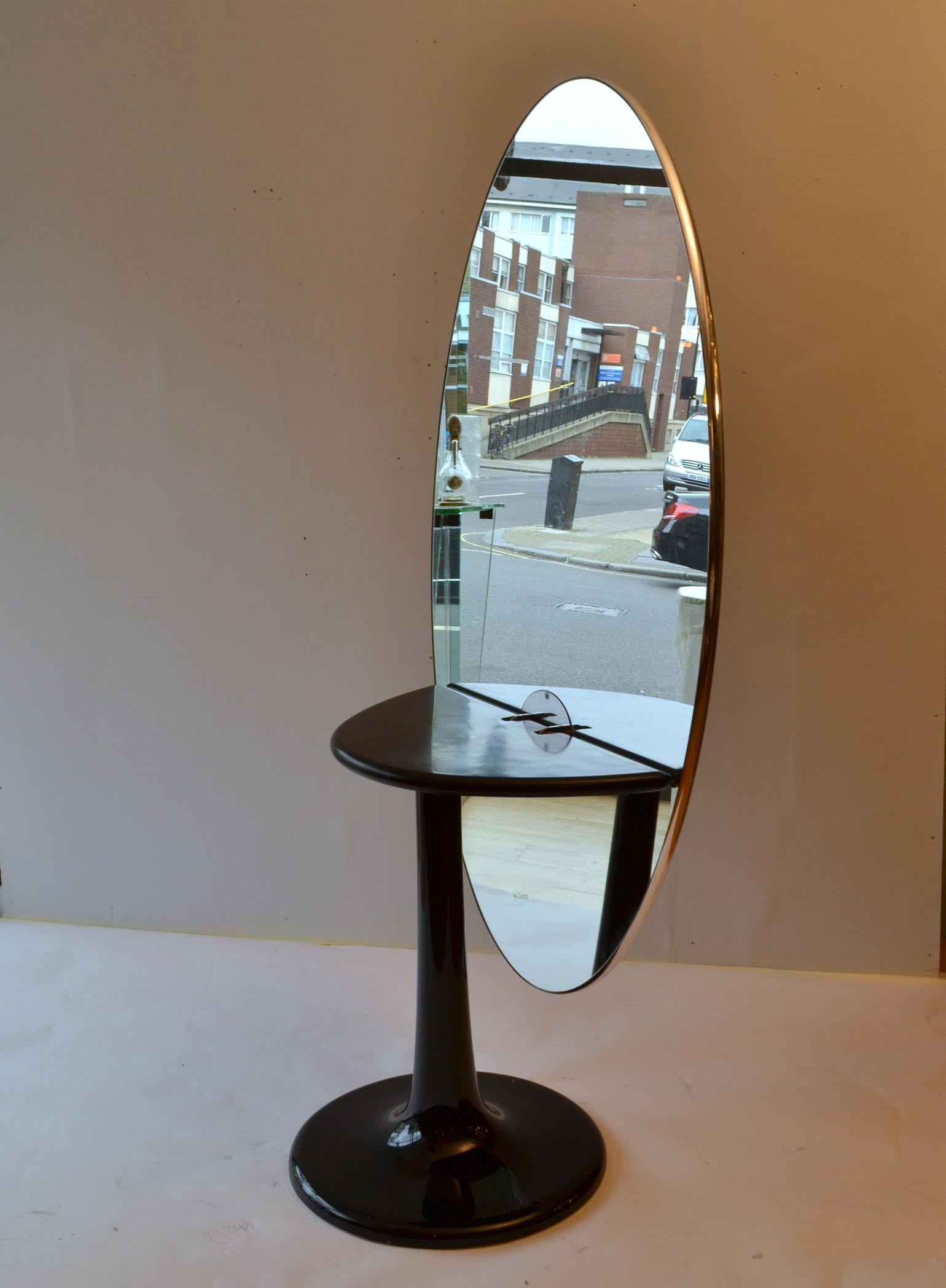 European Oval Black Glass Table & Full Length Mirror on Tulip Foot